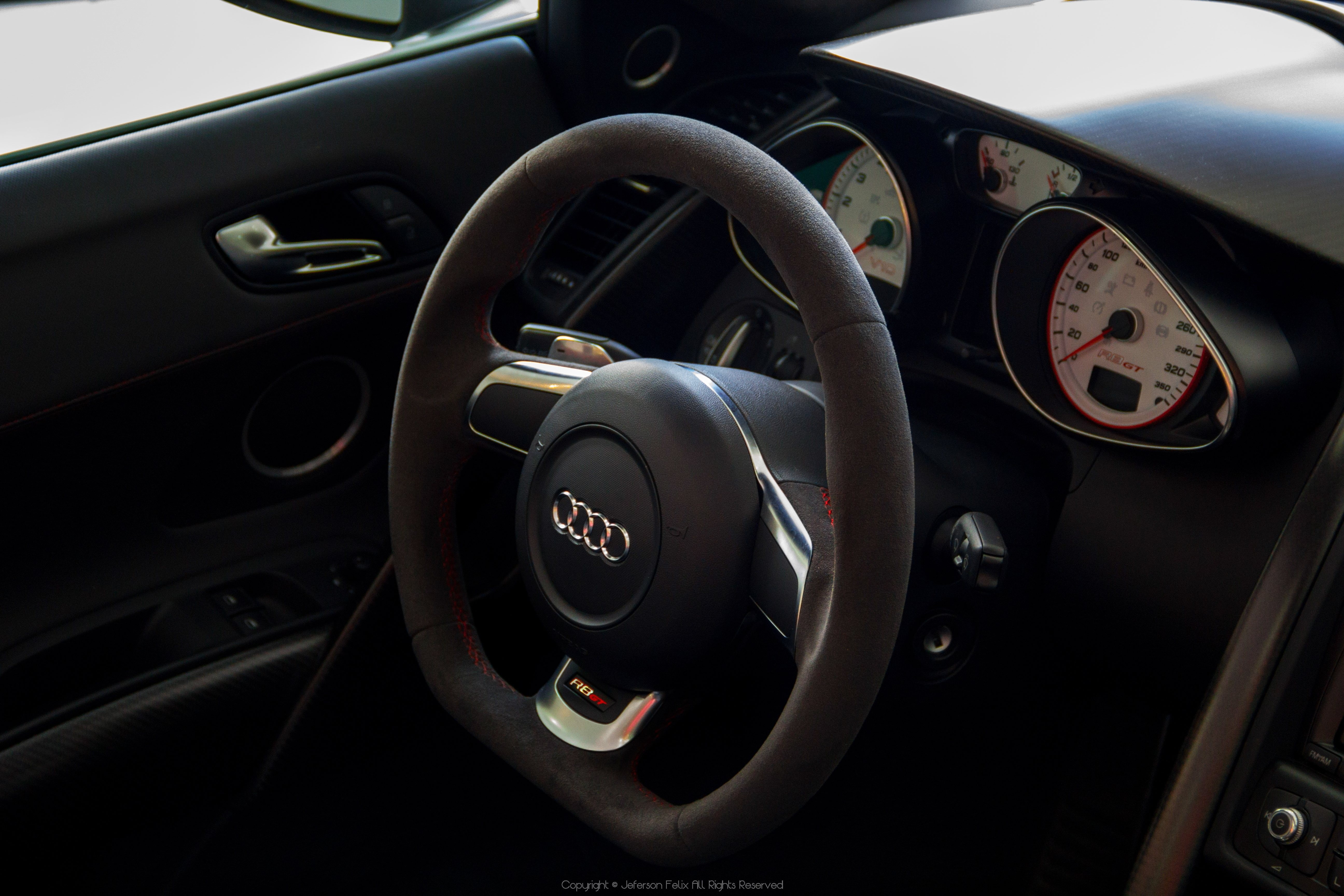 vehicle interior, speedometer, control, black color, 5K, close-up, Audi, indoors, speed, Audi R8 Spyder, gearshift, Audi R8, luxury, control panel, no people, HD Wallpaper