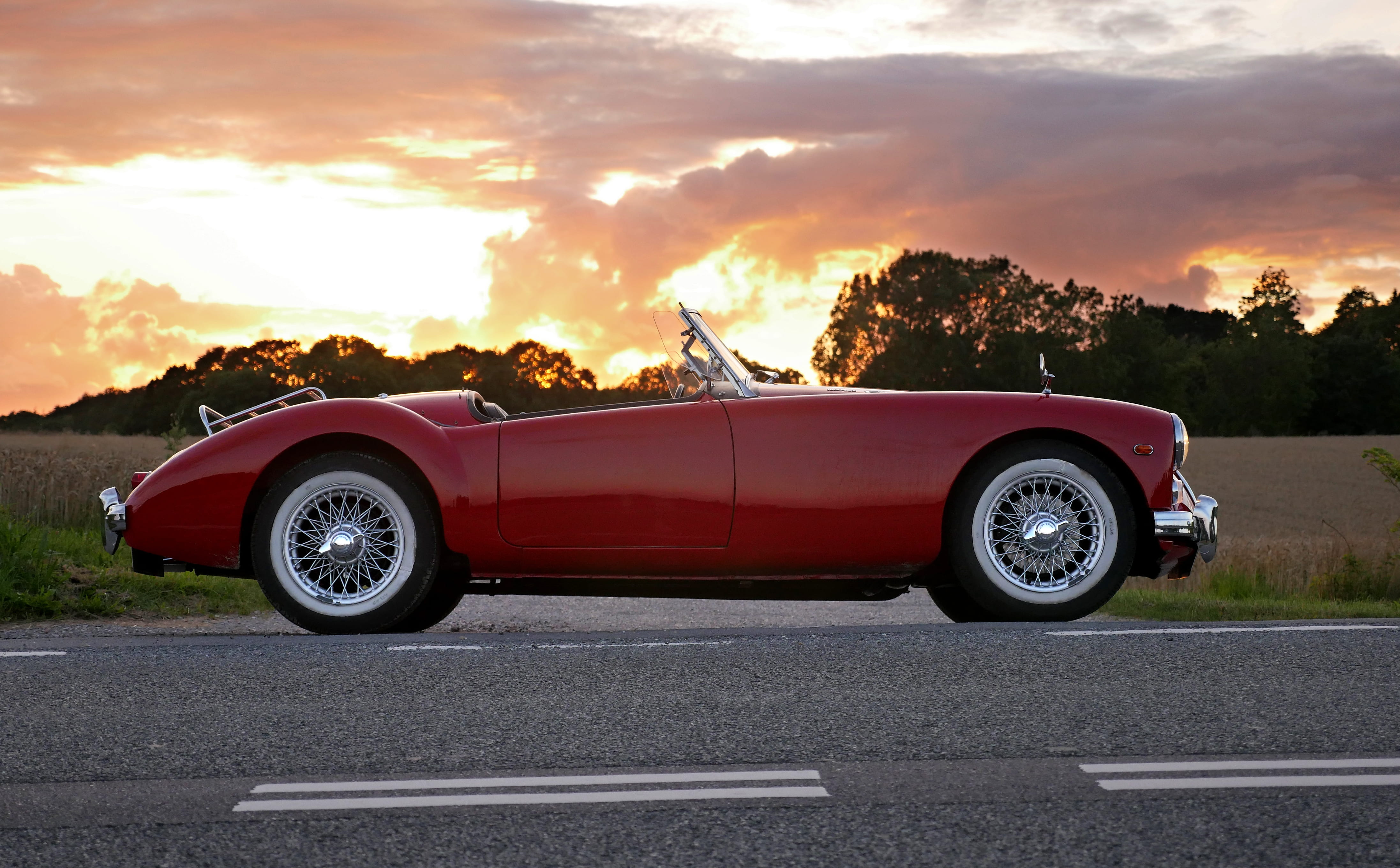 sunset, sports car, asphalt, wheel, pavement, speed, travel, convertible, sky, teenager, trees, clouds, street, motor vehicle, outdoors, land vehicle, cloud - sky, HD Wallpaper
