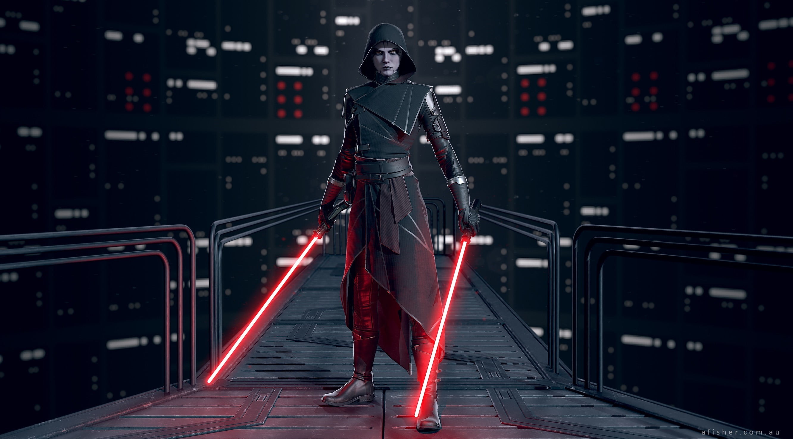 standing, men, one person, light trail, motion, clothing, Asajj Ventress, full length, rear view, 2K, light, black outfits, built structure, architecture, HD Wallpaper