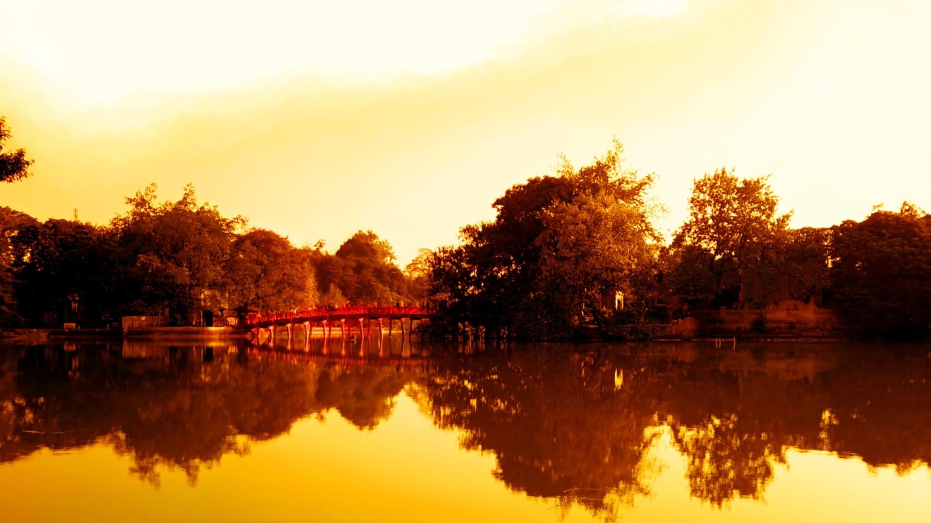 idyllic, 1080P, outdoors, vietnam, sky, tranquil scene, beauty in nature, sunset, plant, tree, no people, hanoi, lake, growth, nature, reflection, hoguom, HD Wallpaper