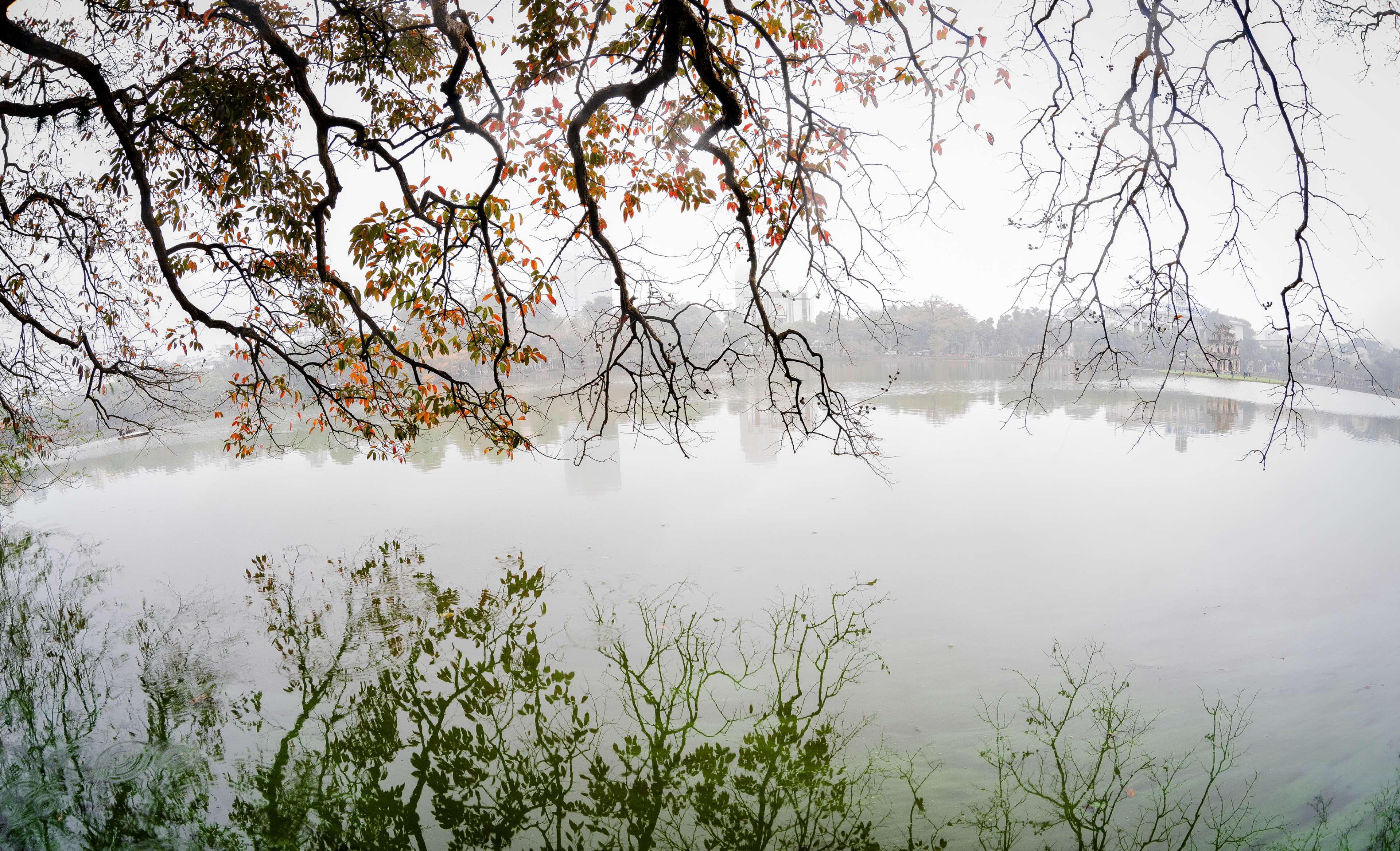 tranquil scene, beauty in nature, fog, landscape, hanoi, nature, lake, water, tree, no people, sky, zenitar, scenics - nature, day, vietnam, hoan kiem lake, HD Wallpaper
