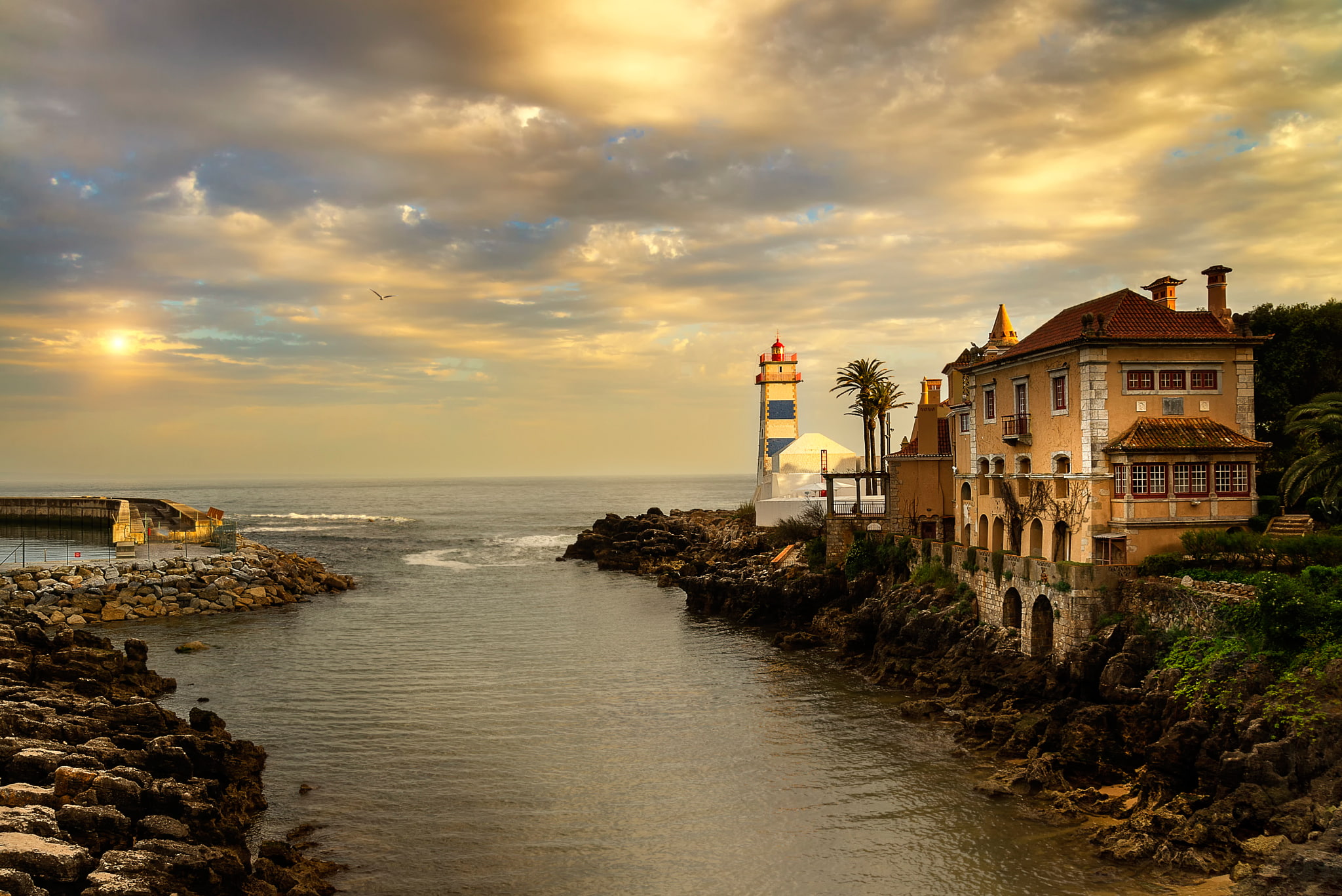 Cascais, the evening, 1080P, sunset, Portugal, HD Wallpaper