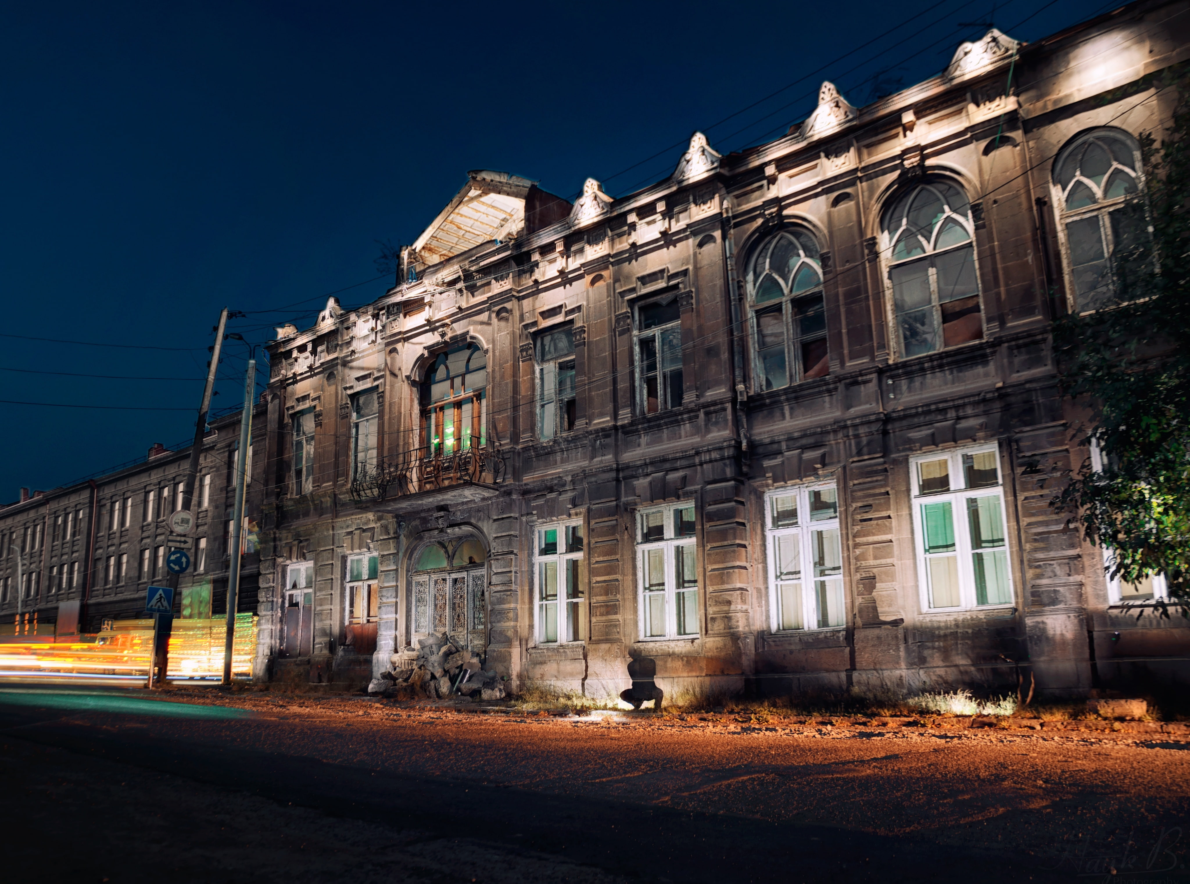 gyumri, building exterior, City, brown, Building, blue, road, street, residential district, sky, Night, old, long exposure, no people, clear sky, outdoors, HD Wallpaper