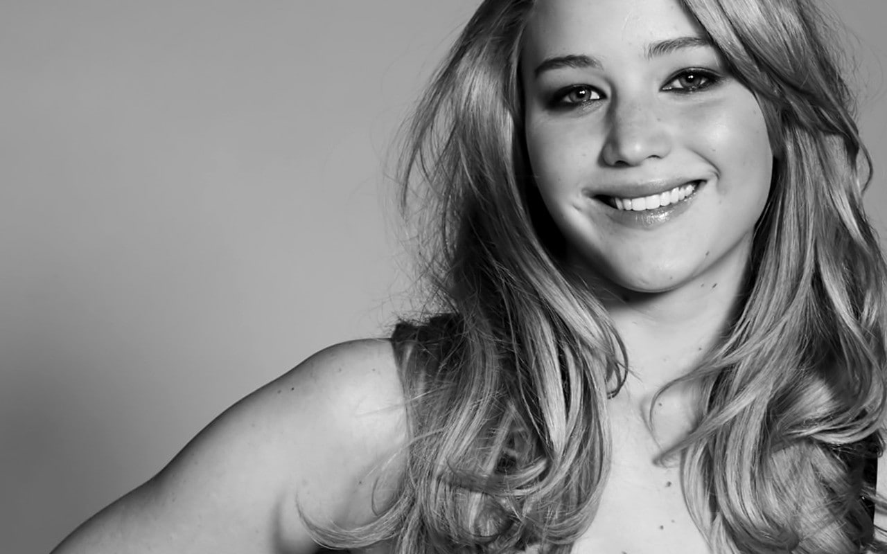 women, model, smiling, monochrome, 720P, Jennifer Lawrence, actress, HD Wallpaper