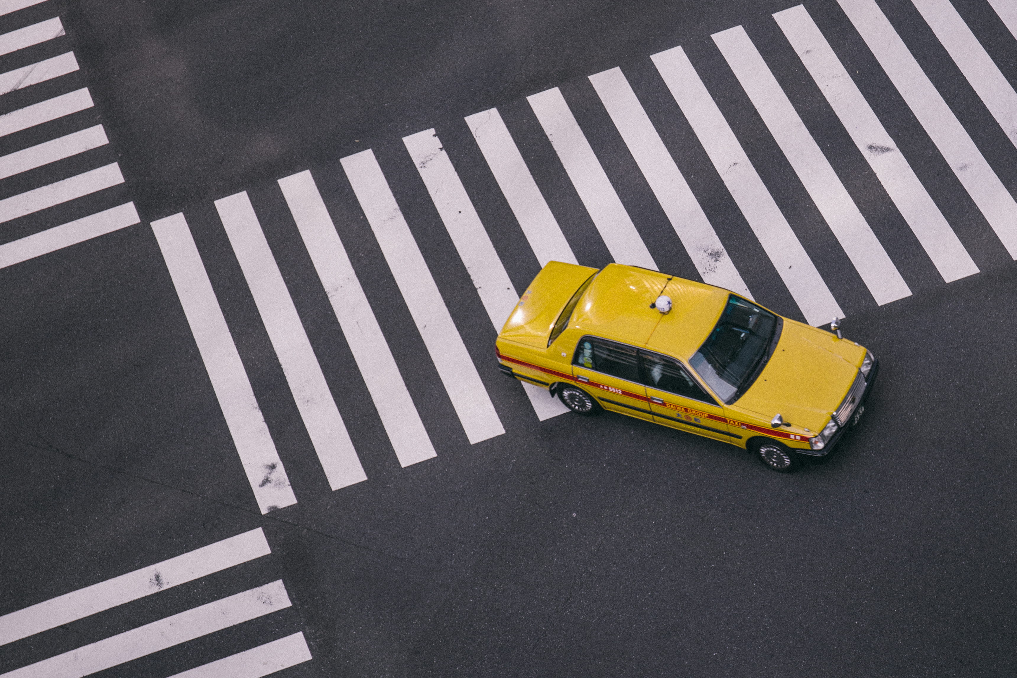 walkway, mode of transportation, striped, ginza, pedestrian, pave, city, yellow car, aerial, city street, intersection, tokyo, street, gray, crosswalk, HD Wallpaper