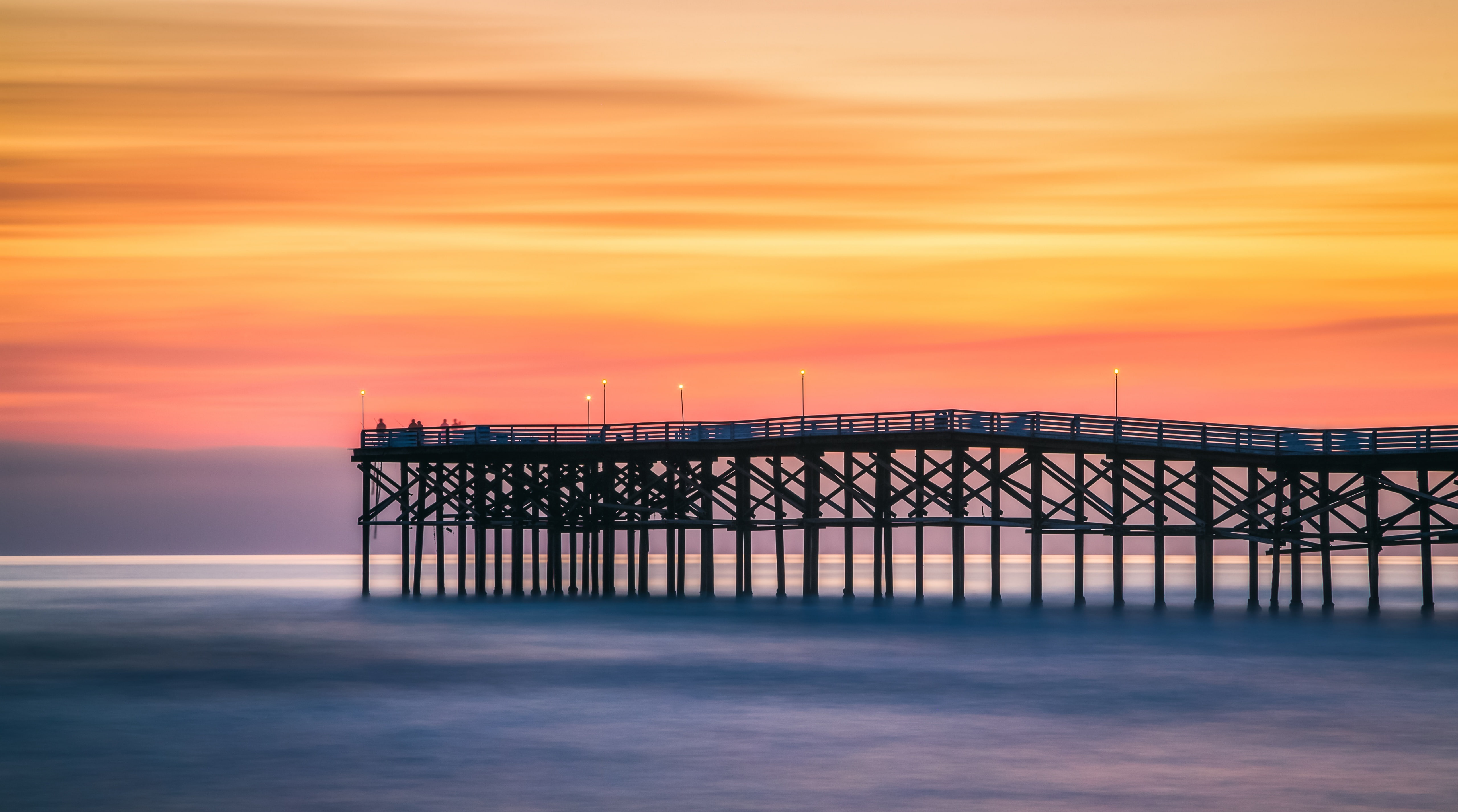 wooden, 5dmark3, Pier, Smooth, architecture, View, dramatic sky, Color, Pacific, canon5d, bridge - man made structure, orange color, 5K, pacificbeach, HD Wallpaper