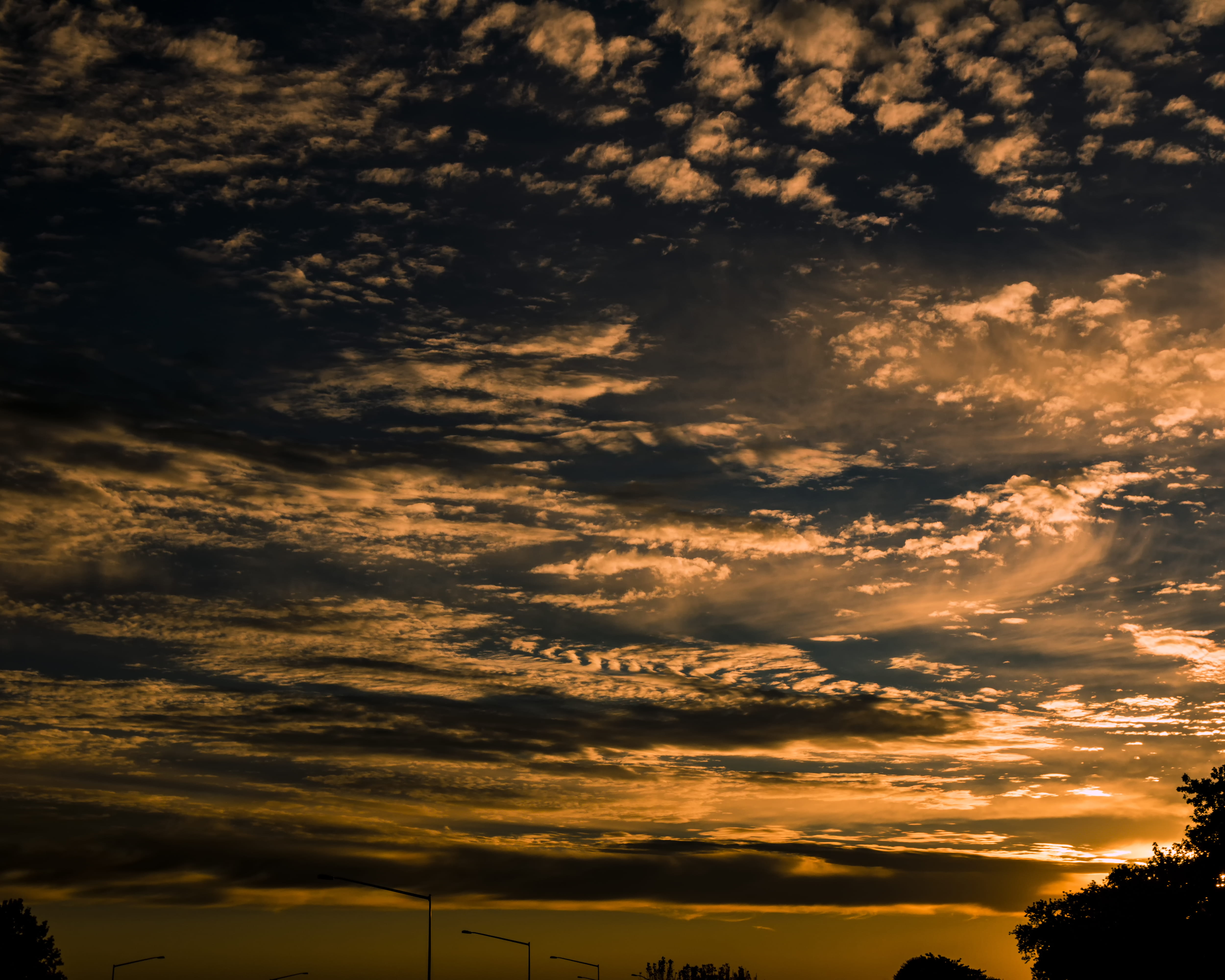 beauty in nature, silhouette, idyllic, interstate-235 (west des moines), dramatic sky, mackerel sky, iowa, tree, environment, no people, low angle view, HD Wallpaper