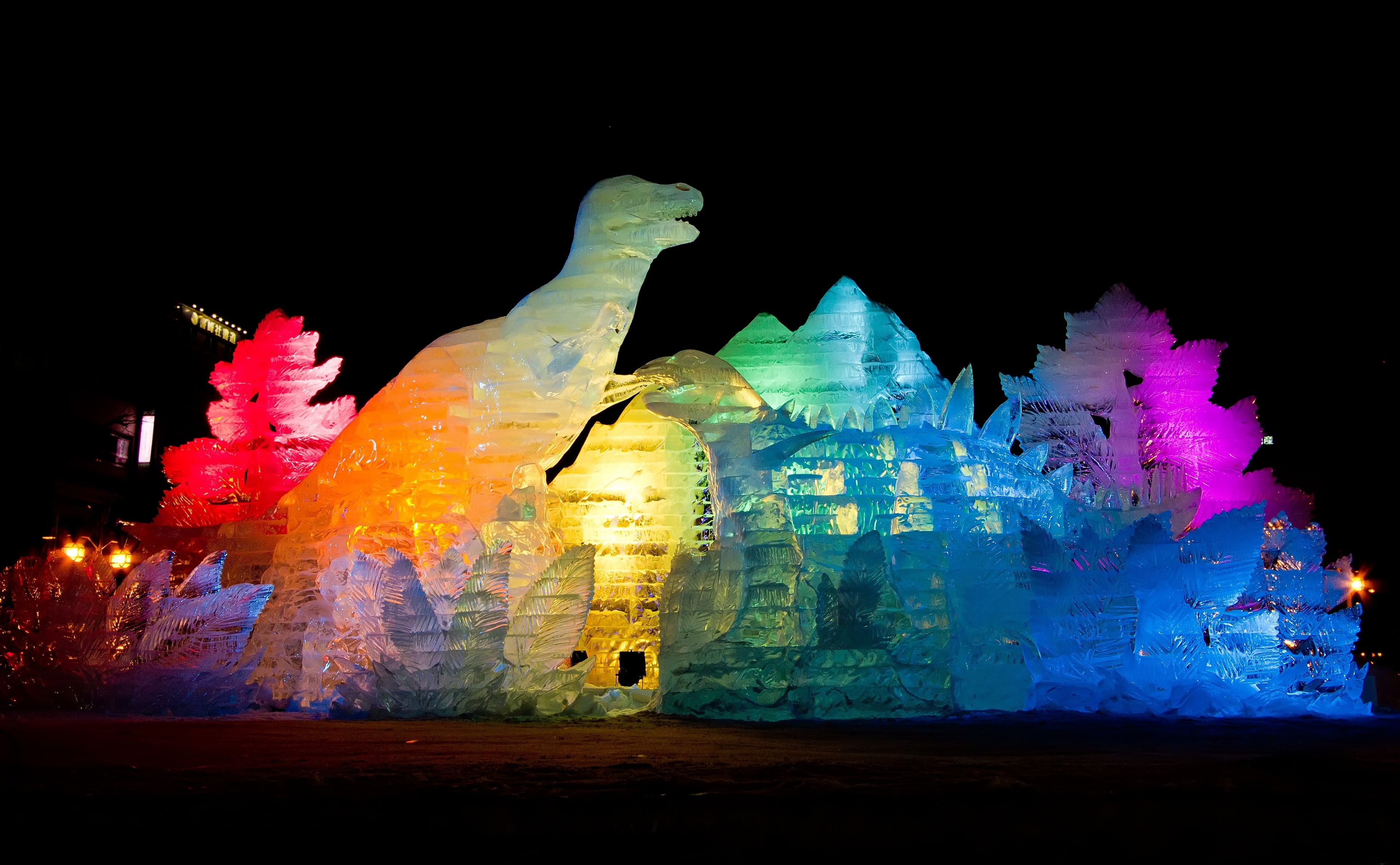 built structure, sapporoshi, ice, creativity, Festival, nature, city, Dinosaurs, building exterior, hokkaidoprefecture, architecture, sky, celebration, HD Wallpaper