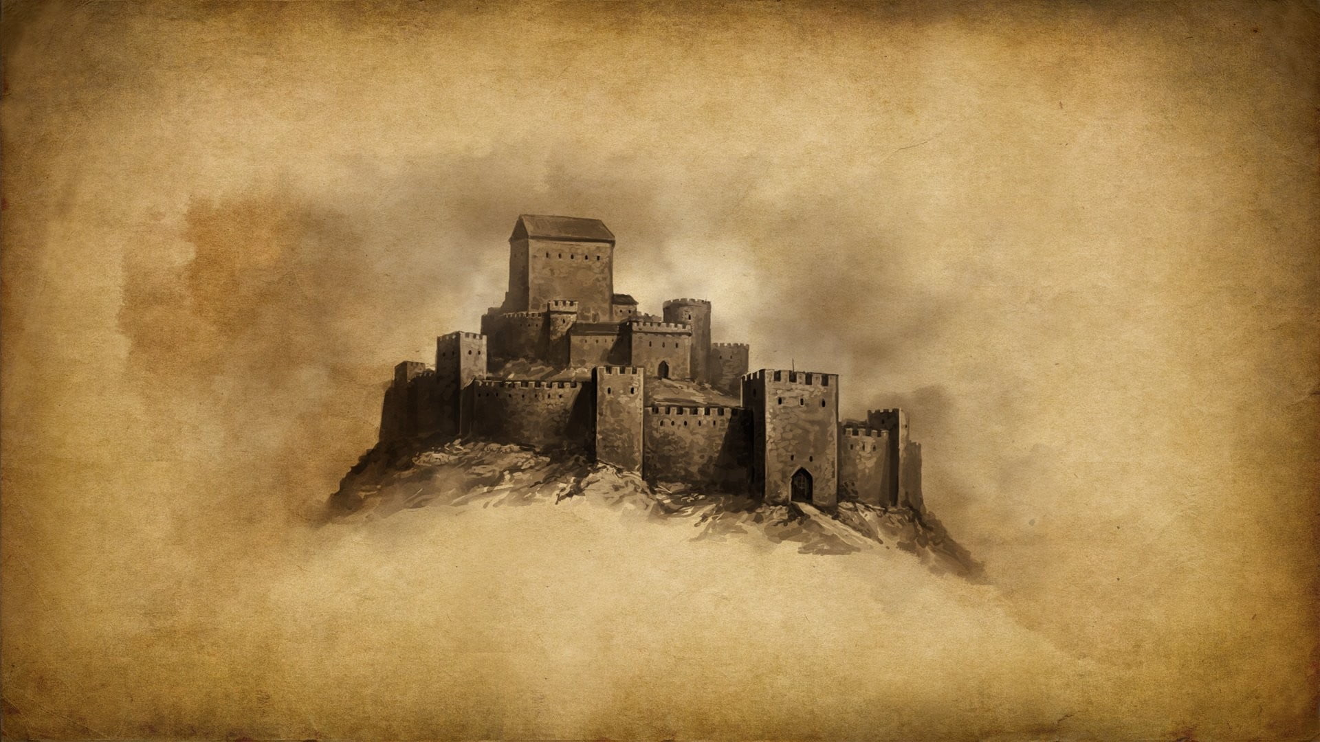 no people, digital composite, 1080P, vignette, weathered, brown, damaged, backgrounds, the past, Mount and Blade, ruined, drawing, tower, textured effect, HD Wallpaper