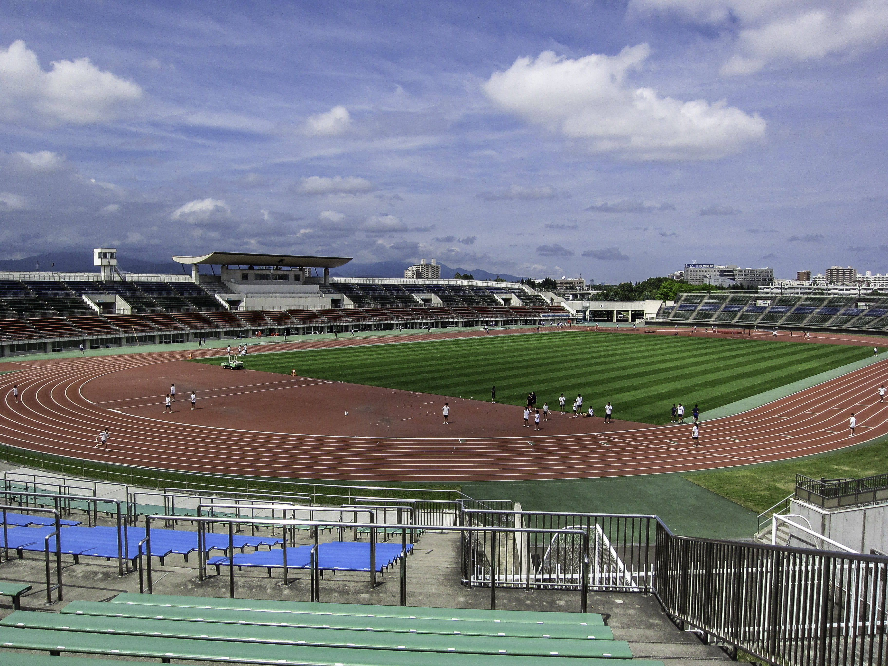 day, sapporo, bleachers, atsubetsu, playing Field, sports track, stadium, photo, professional sport, sapparo atsubetsu stadium, track and field, soccer, HD Wallpaper