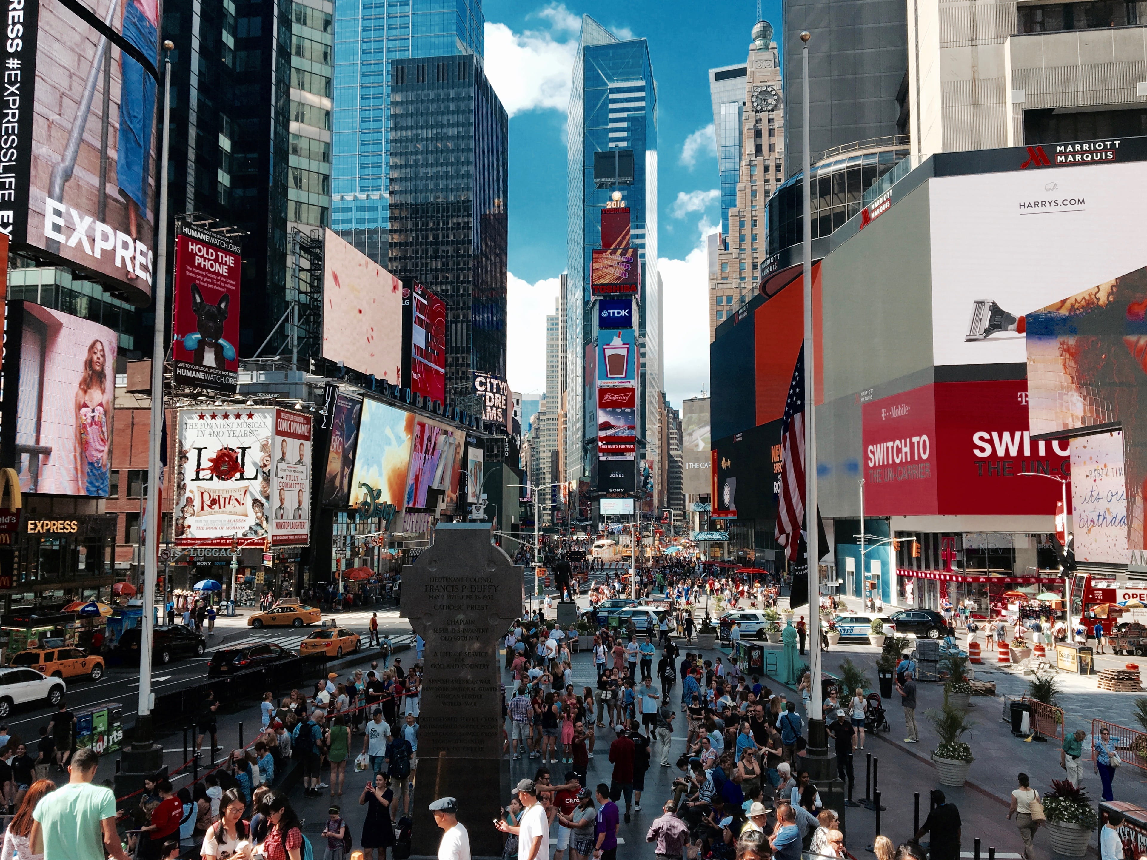times square, new york, cityscape, 4K, street, building exterior, large group of people, financial district, city, newyork, architecture, advertisement, HD Wallpaper