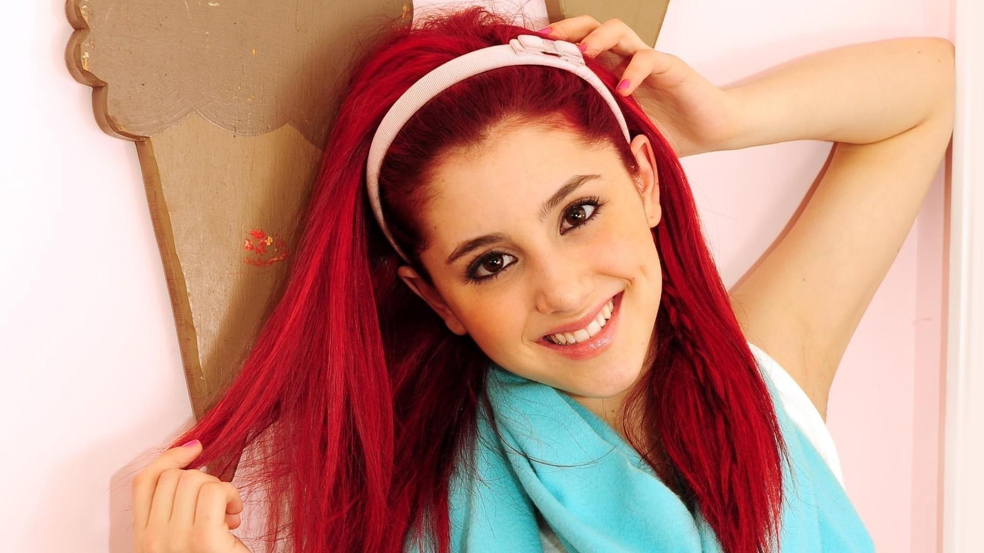 scarf, 1080P, women, ariana grande, girls, teal, celebrities, redheads, ariana, celebrity, grande, s, HD Wallpaper
