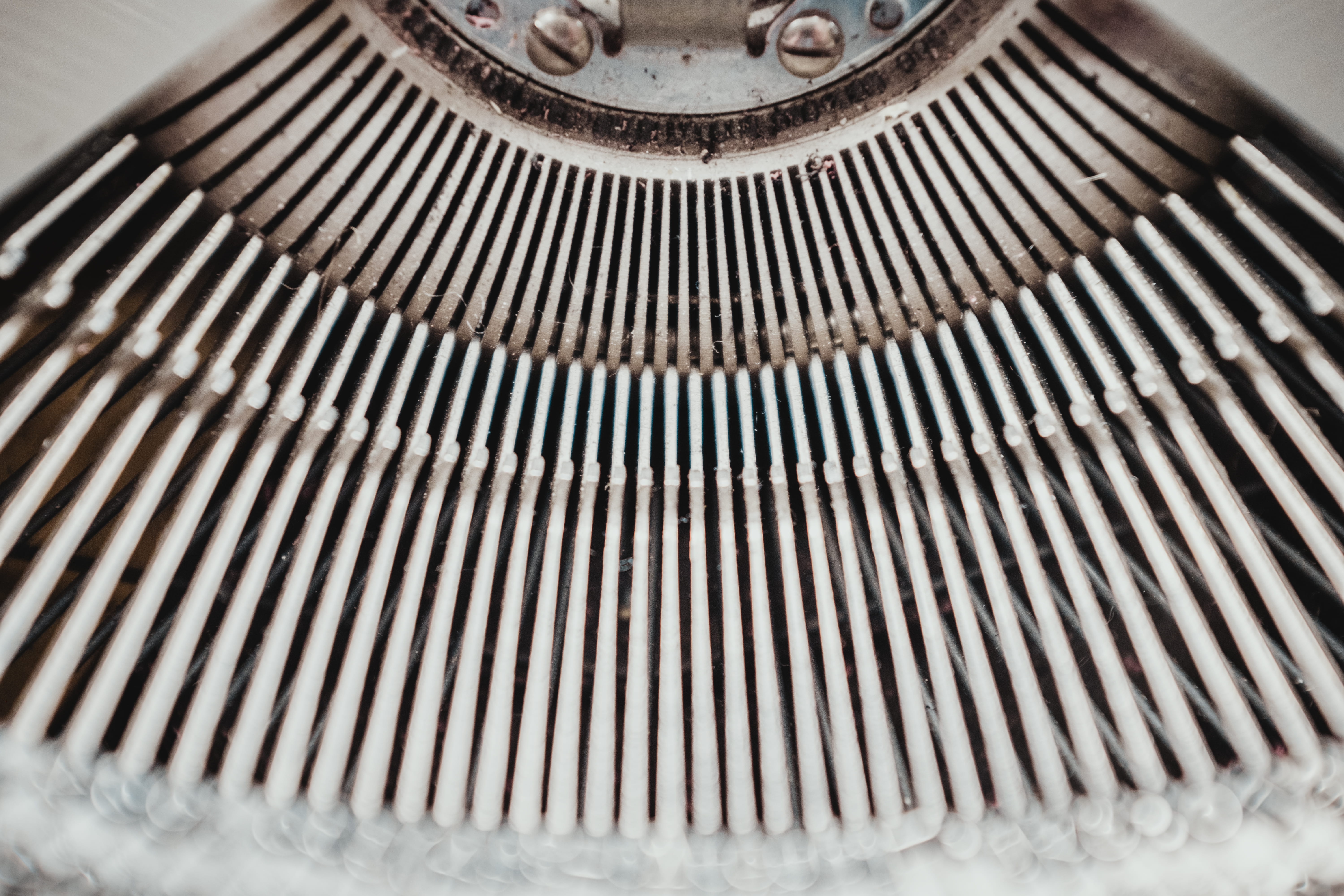 silver colored, keyboard, analog, abstract, white, pattern, nostalgia, font, metal, 5K, antique, detail, machinery, retro, technology, backgrounds, machine, HD Wallpaper