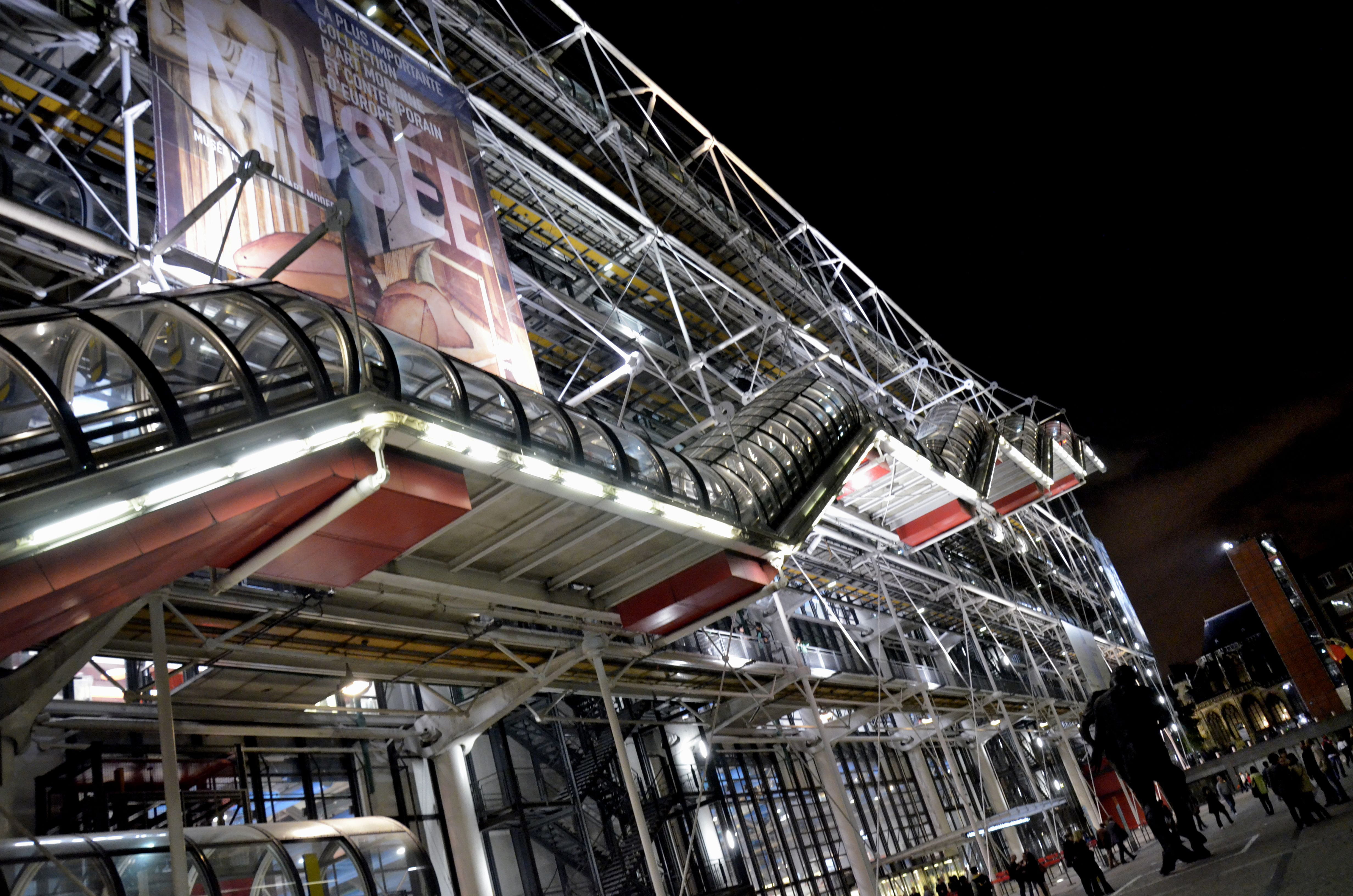 paris, beaubourg, architecture, illuminated, modern, factory, the centre pompidou, france, night, industry, no people, in a row, travel, machinery, centre georges pompidou, HD Wallpaper