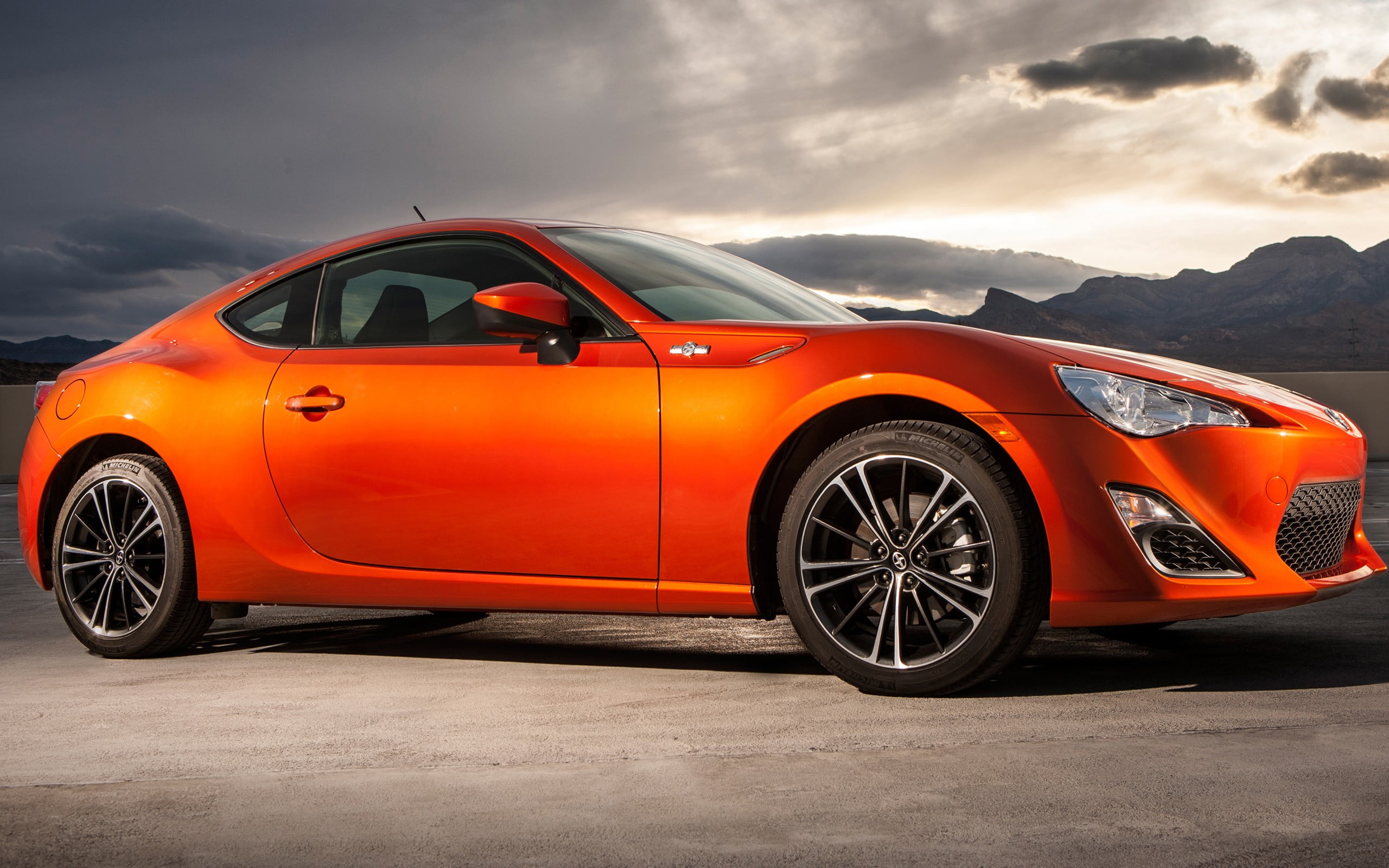 speed, orange cars, orange color, vehicle, storm, road trip, Scion FR-S Sport, mountain, 2012 Scion FR-S Sport, beauty in nature, transportation, car, door, HD Wallpaper