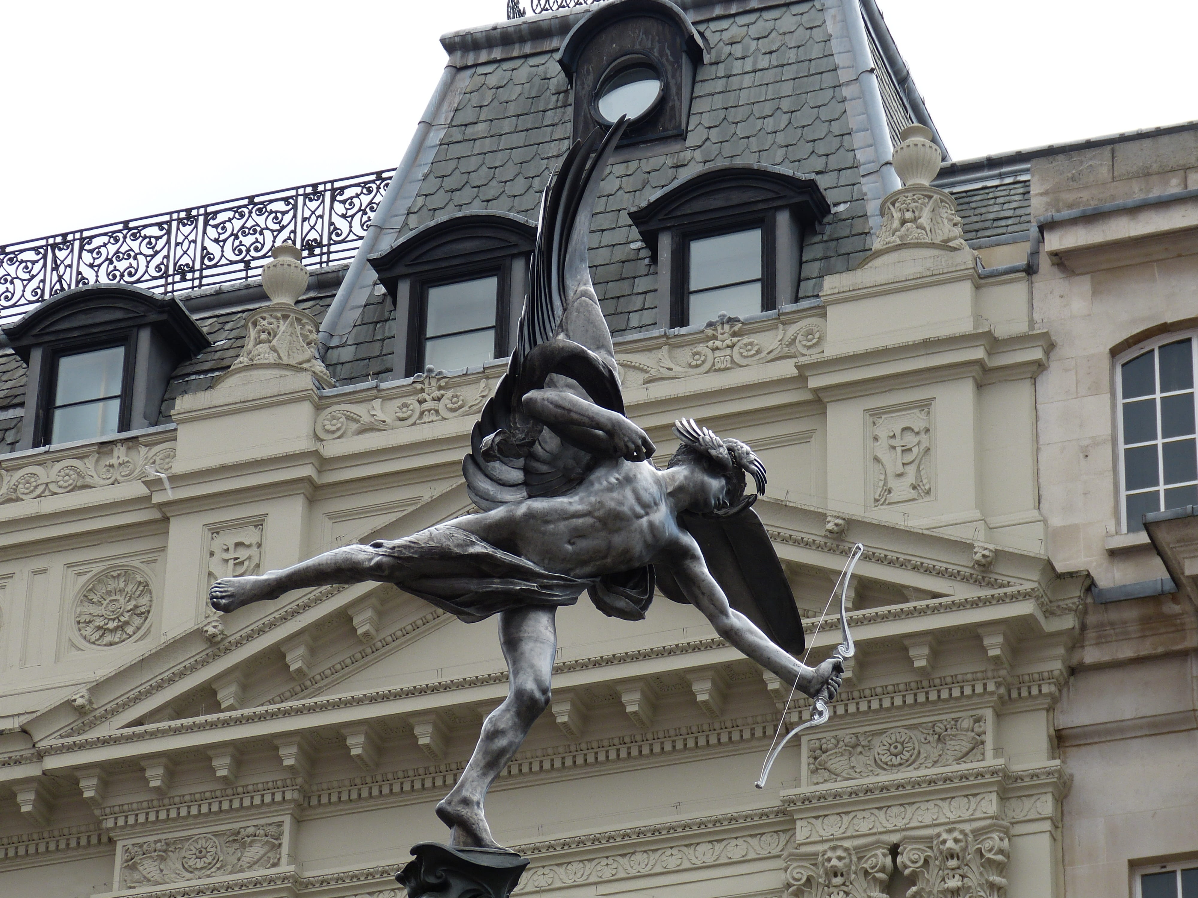 arrow, human representation, amor, low angle view, outdoors, Piccadilly Circus, building, architecture, tourism, sculpture, building exterior, attraction, HD Wallpaper