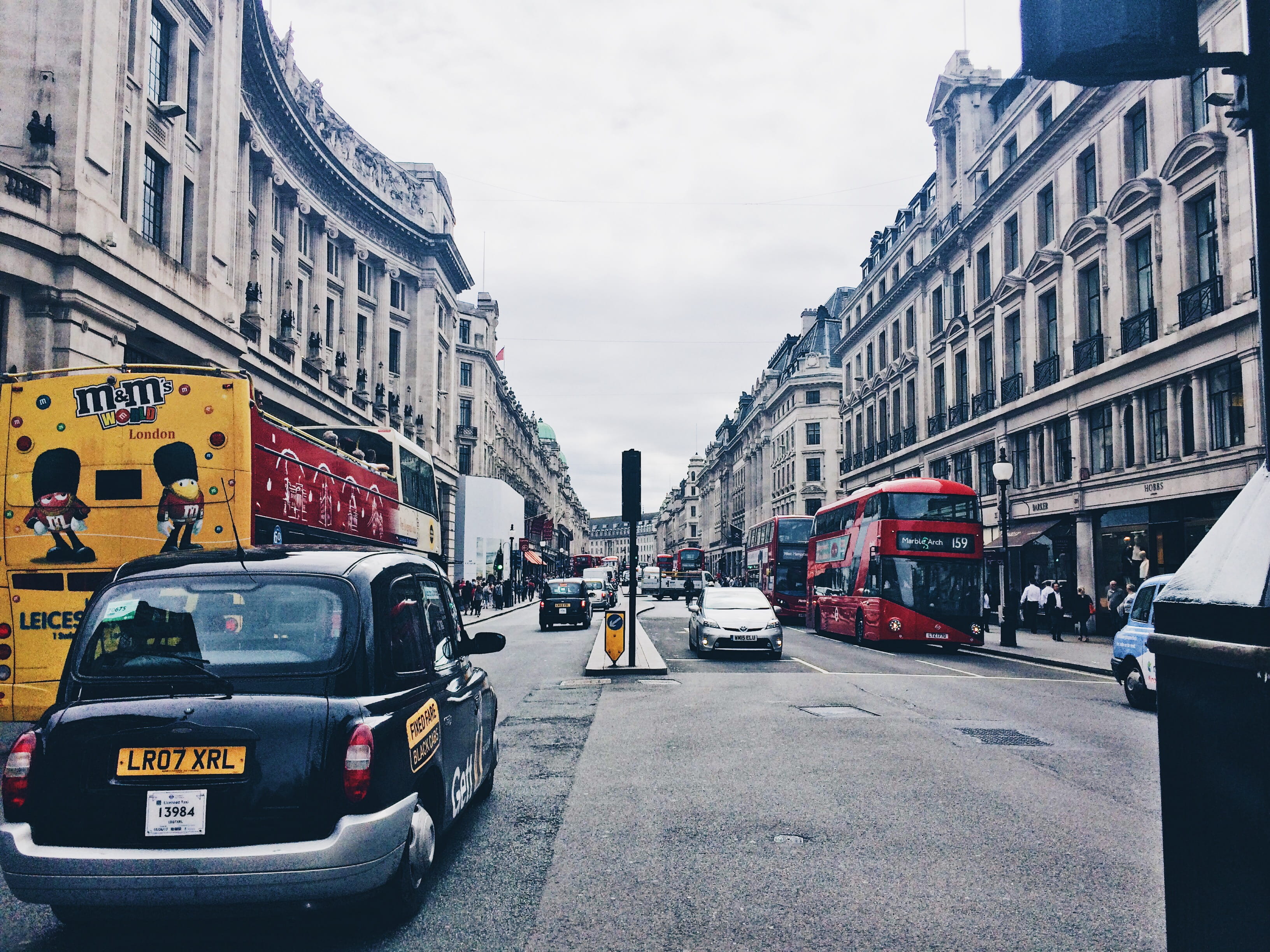 built structure, car, motor vehicle, sky, architecture, regent street, road, street, nature, black cab, london, england, outdoors, building exterior, united kingdom, HD Wallpaper