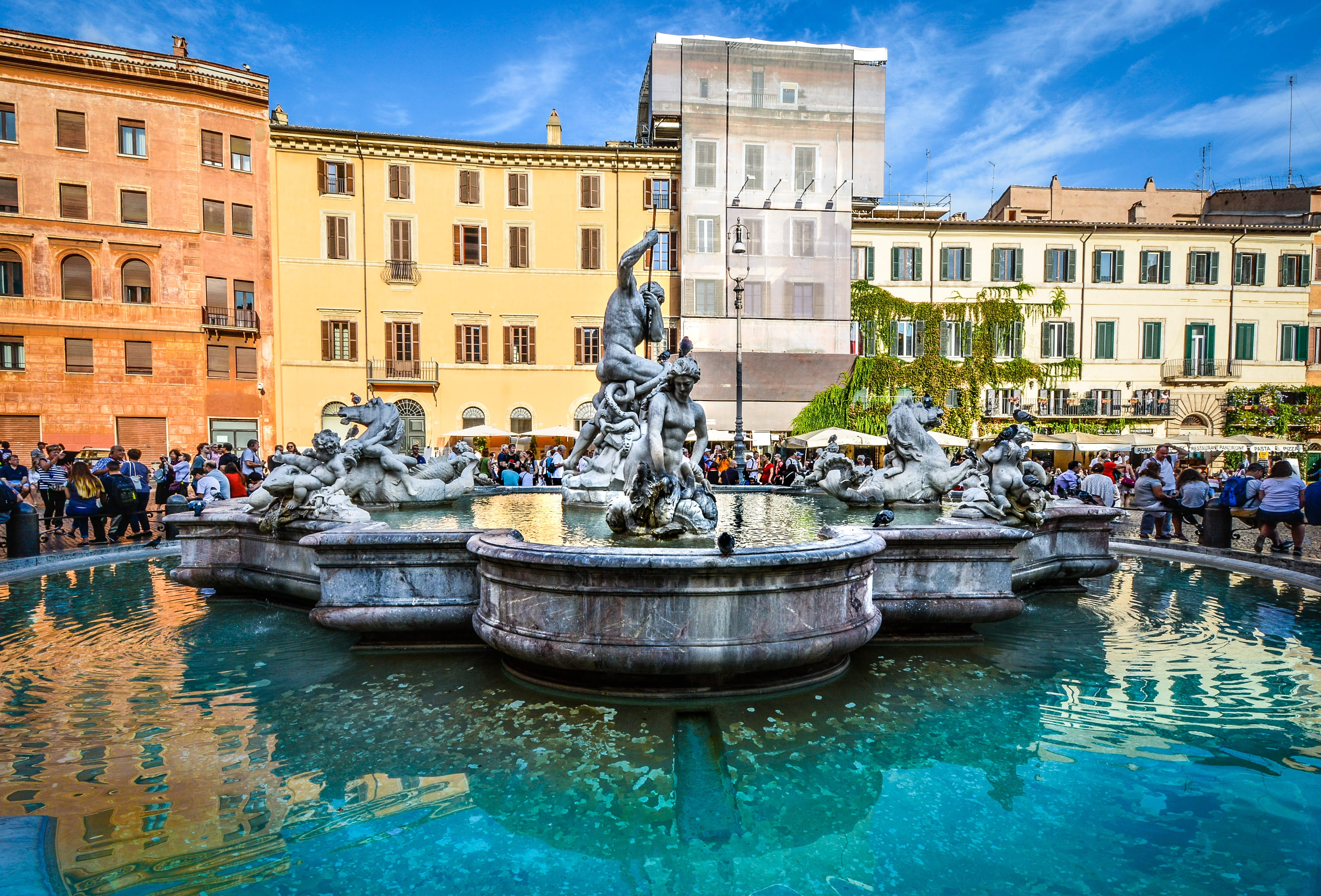 Piazza, blue, italy, italian, human representation, people, sky, vacations, building Exterior, statue, waterfront, square, representation, nature, piazza, HD Wallpaper