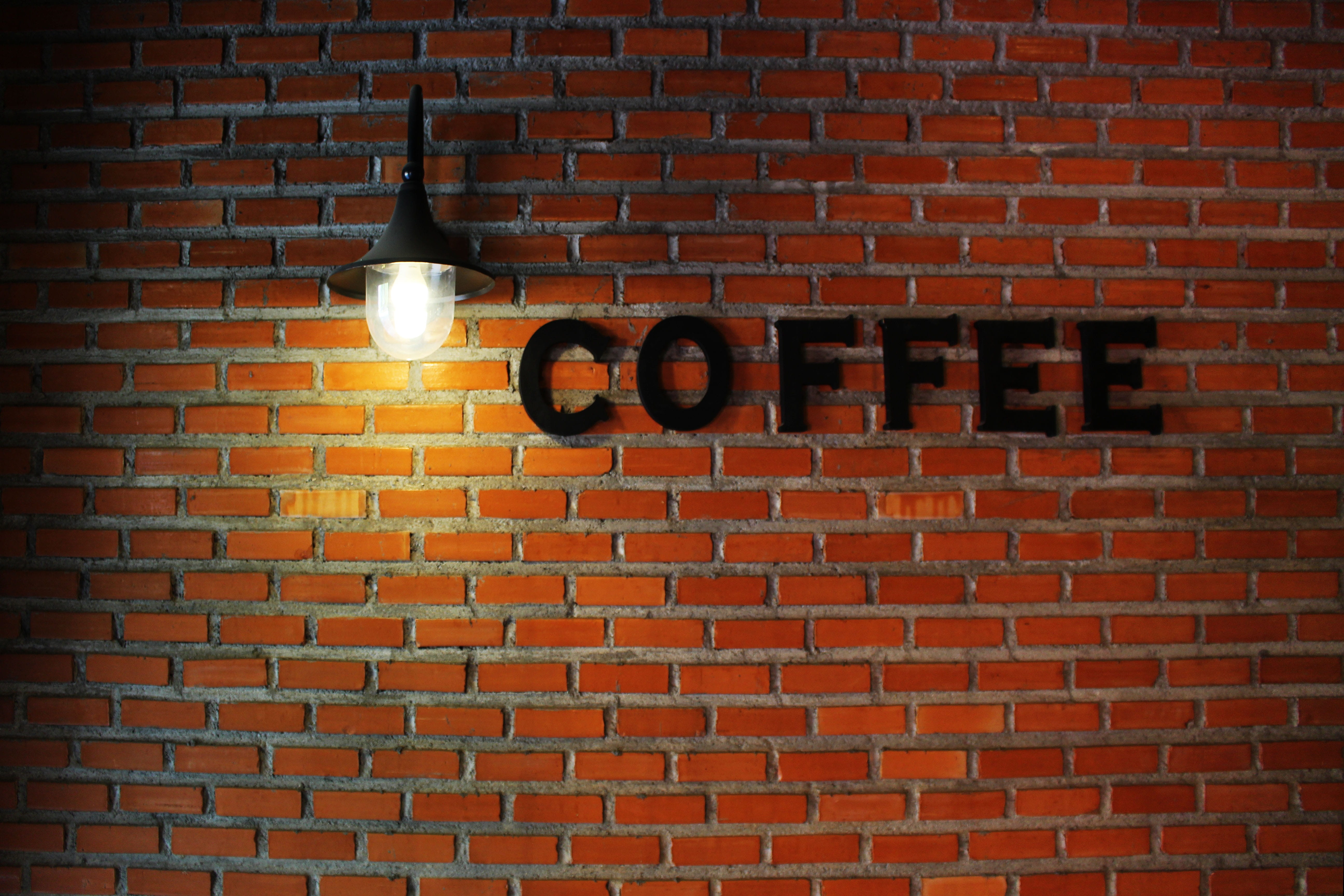 coffee, label, no people, illuminated, creative, decor, light, built structure, concrete, lighting equipment, brick, icon, black Coffee, template, brown, HD Wallpaper