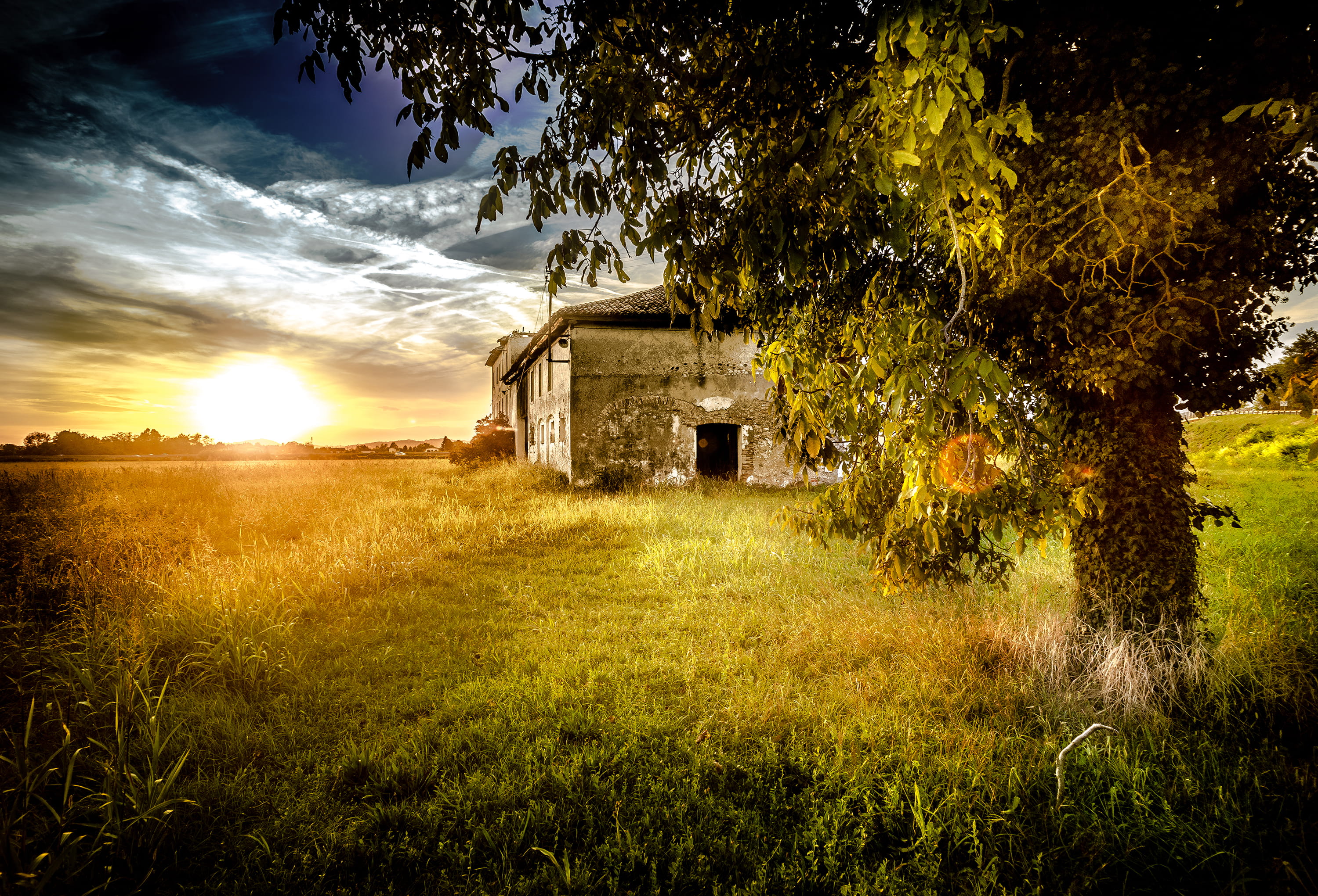 tranquility, shack, sky, beauty in nature, outdoors, housing, concrete, tranquil scene, building exterior, bunker, cloud - sky, blue sky, cottage, shelter, HD Wallpaper