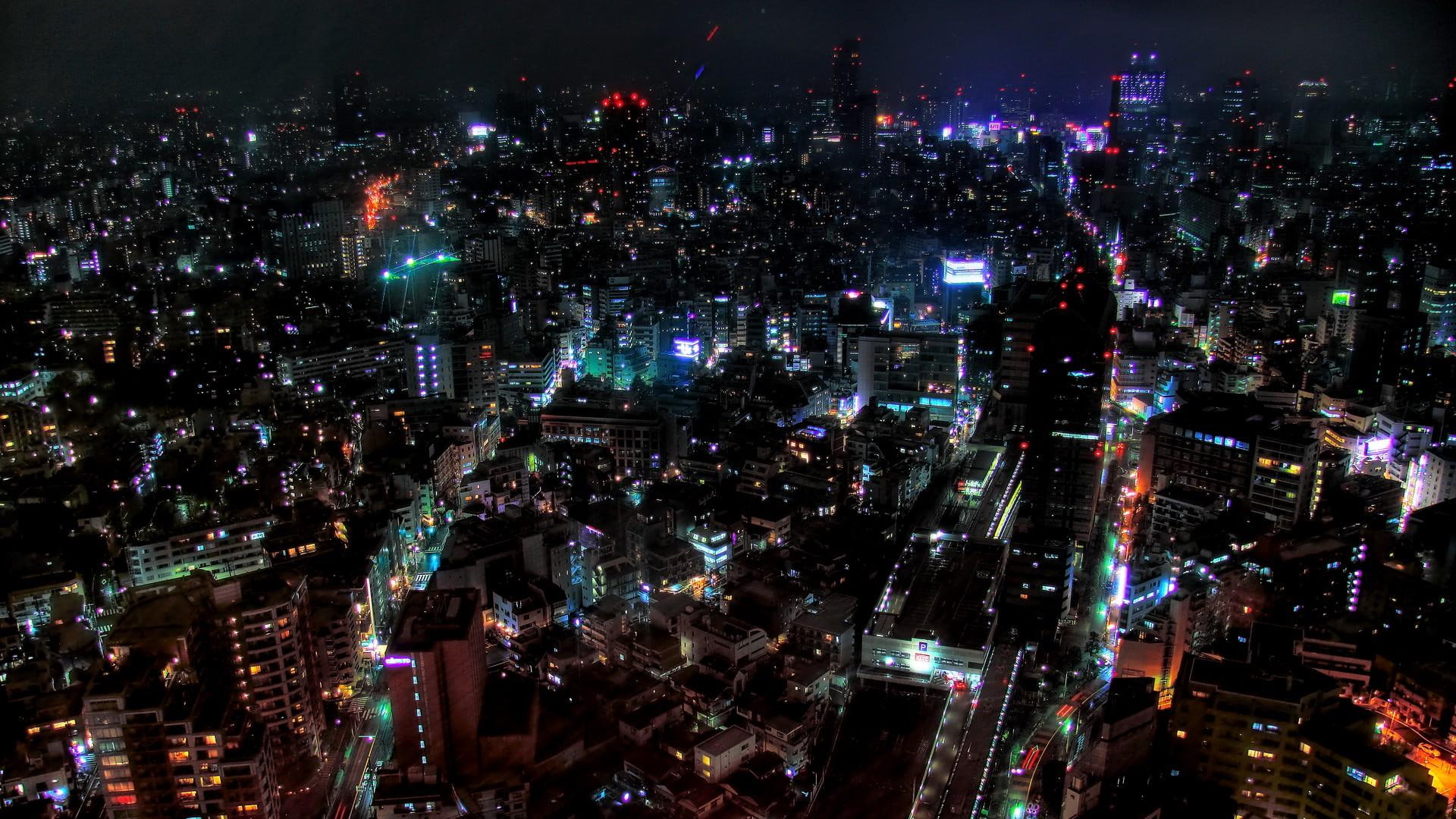 dark, city, 1080P, tokyo, nature and landscapes, lights, japan, HD Wallpaper
