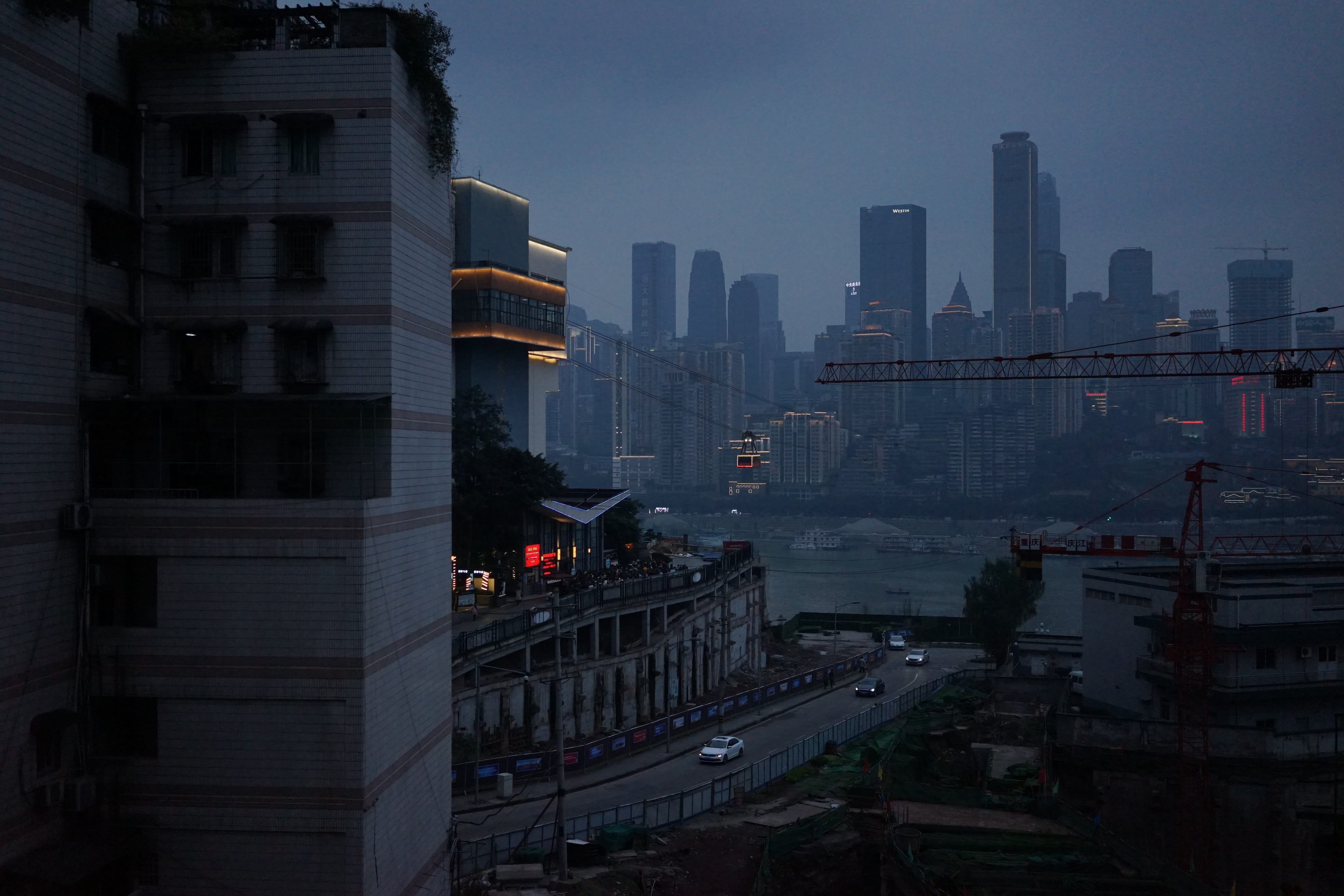 dusk, architecture, twilight, financial district, chongqing, urban skyline, tower, outdoors, building, building exterior, tall - high, cloudy day, nature, HD Wallpaper