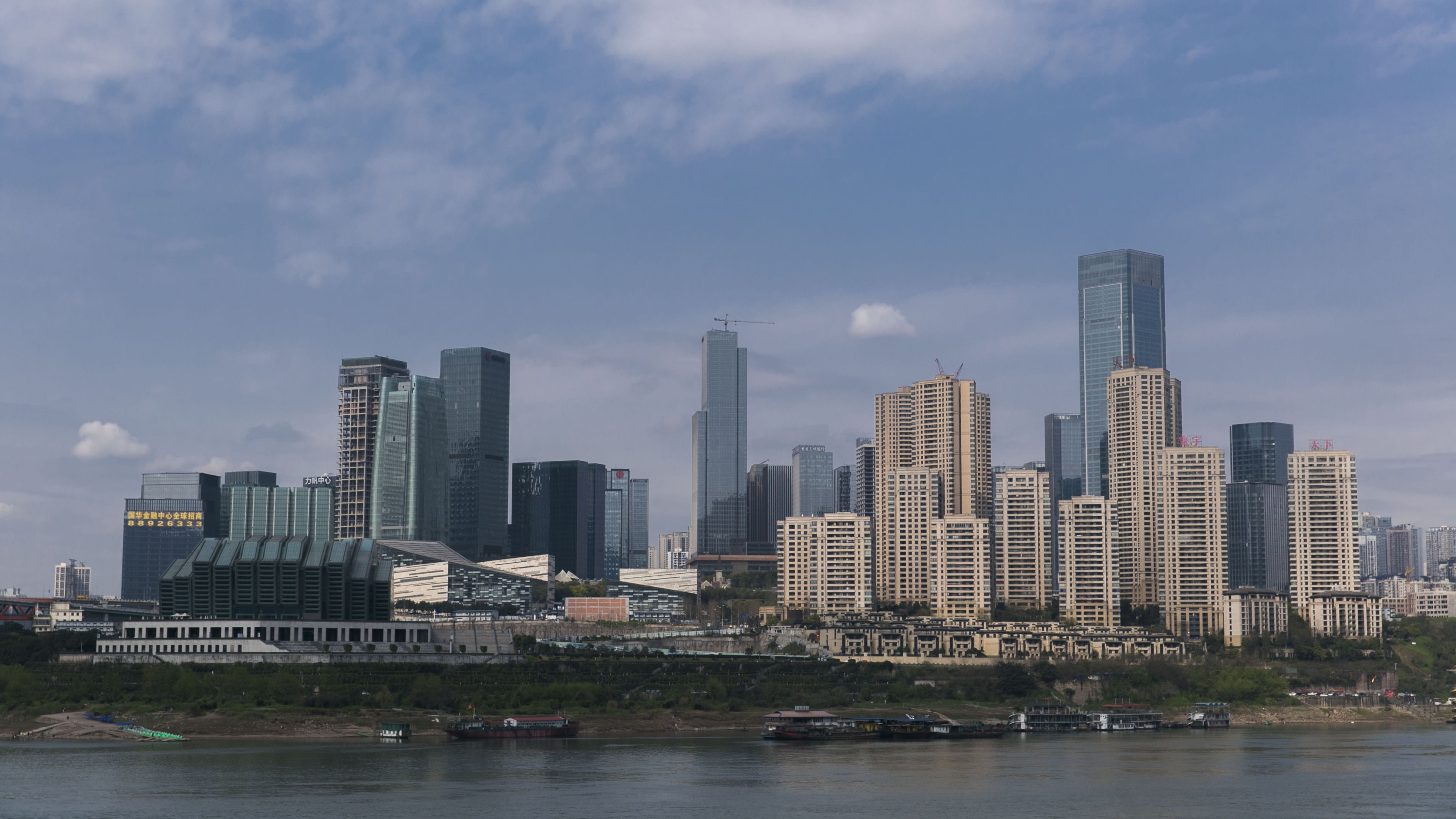 financial district, office building exterior, outdoors, water, nanbin, City, sky, modern, skyscraper, building, cityscape, landscape, 4K, no people, building exterior, HD Wallpaper