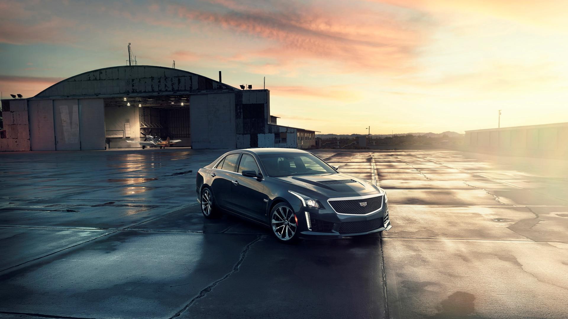 cts, black, cadillac, 2016, v, games, cars, sedan, sunrise, 1080P, HD Wallpaper