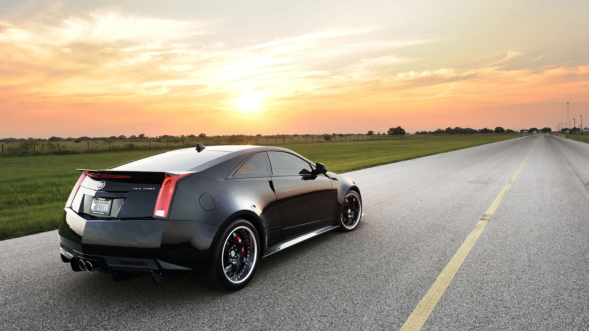 marking, Cadillac, sunset, symbol, convertible, mode of transportation, 1080P, sky, transportation, motion, sports car, street, land, gray, road, cloud - sky, HD Wallpaper