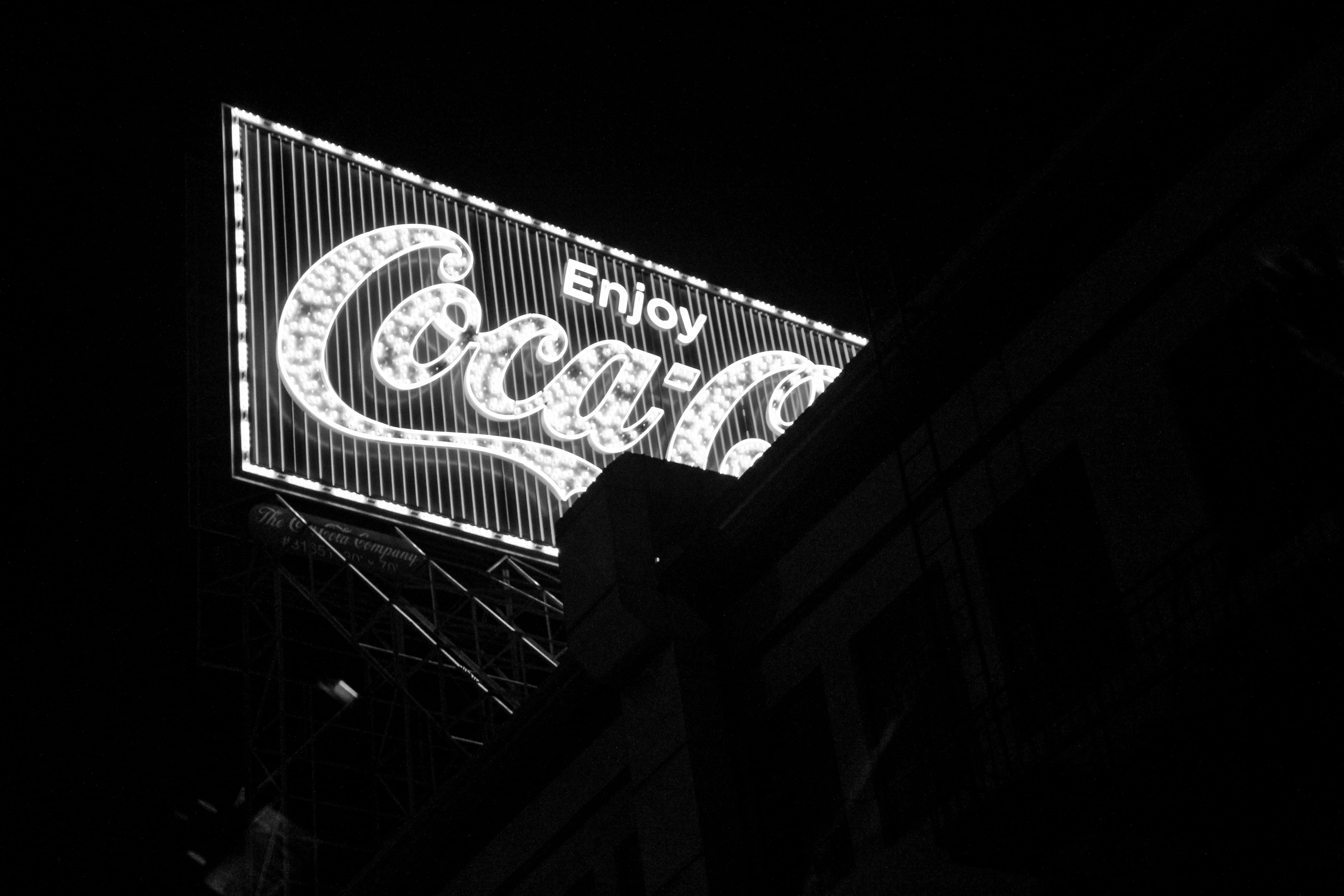 building exterior, 5K, information sign, nightlife, architecture, clear sky, neon, arts culture and entertainment, western script, no people, low angle view, HD Wallpaper