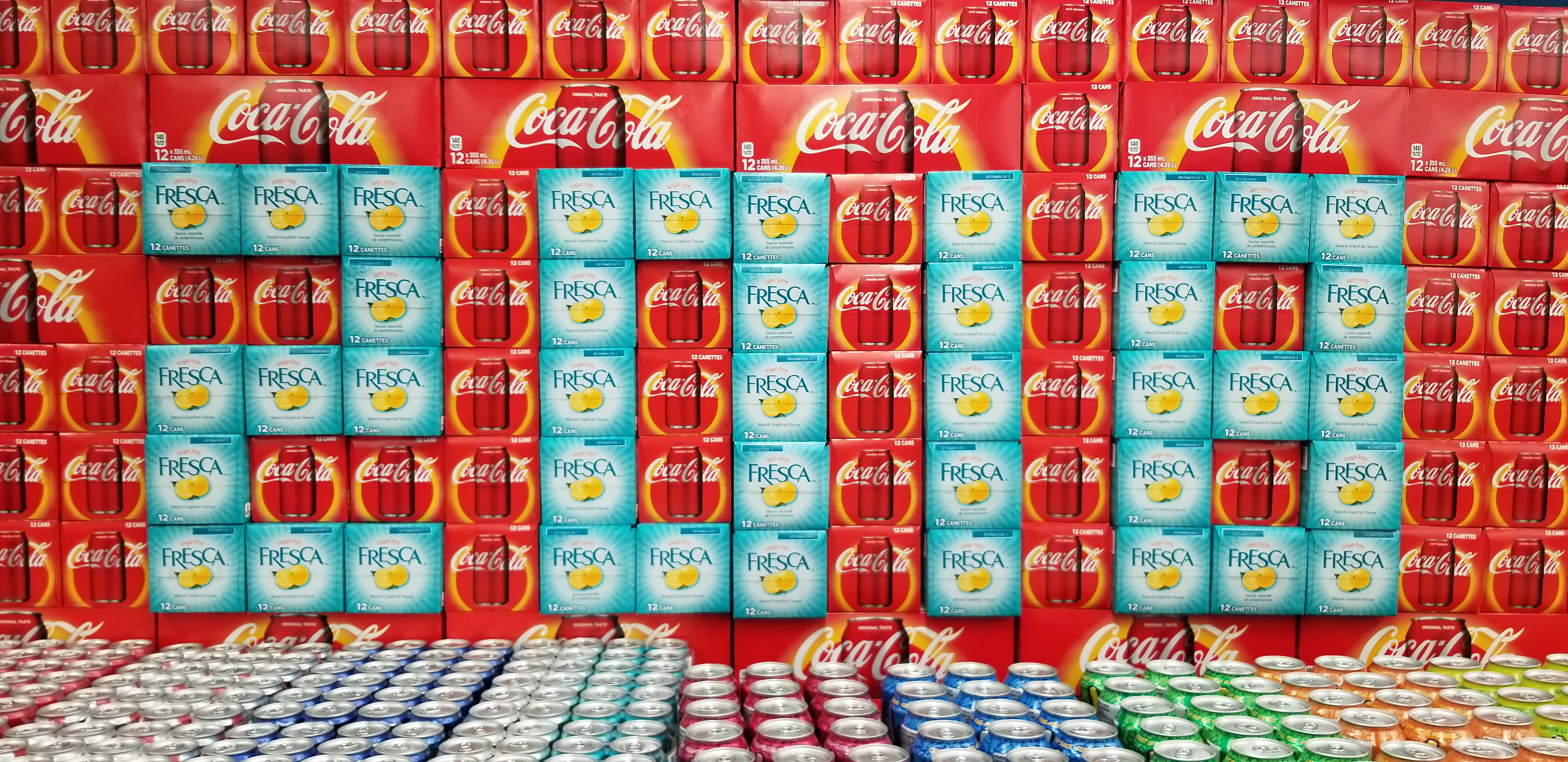 arrangement, cocacola, text, 2018, store, large group of objects, choice, variation, newyear, toronto, communication, no people, creative, multi colored, HD Wallpaper