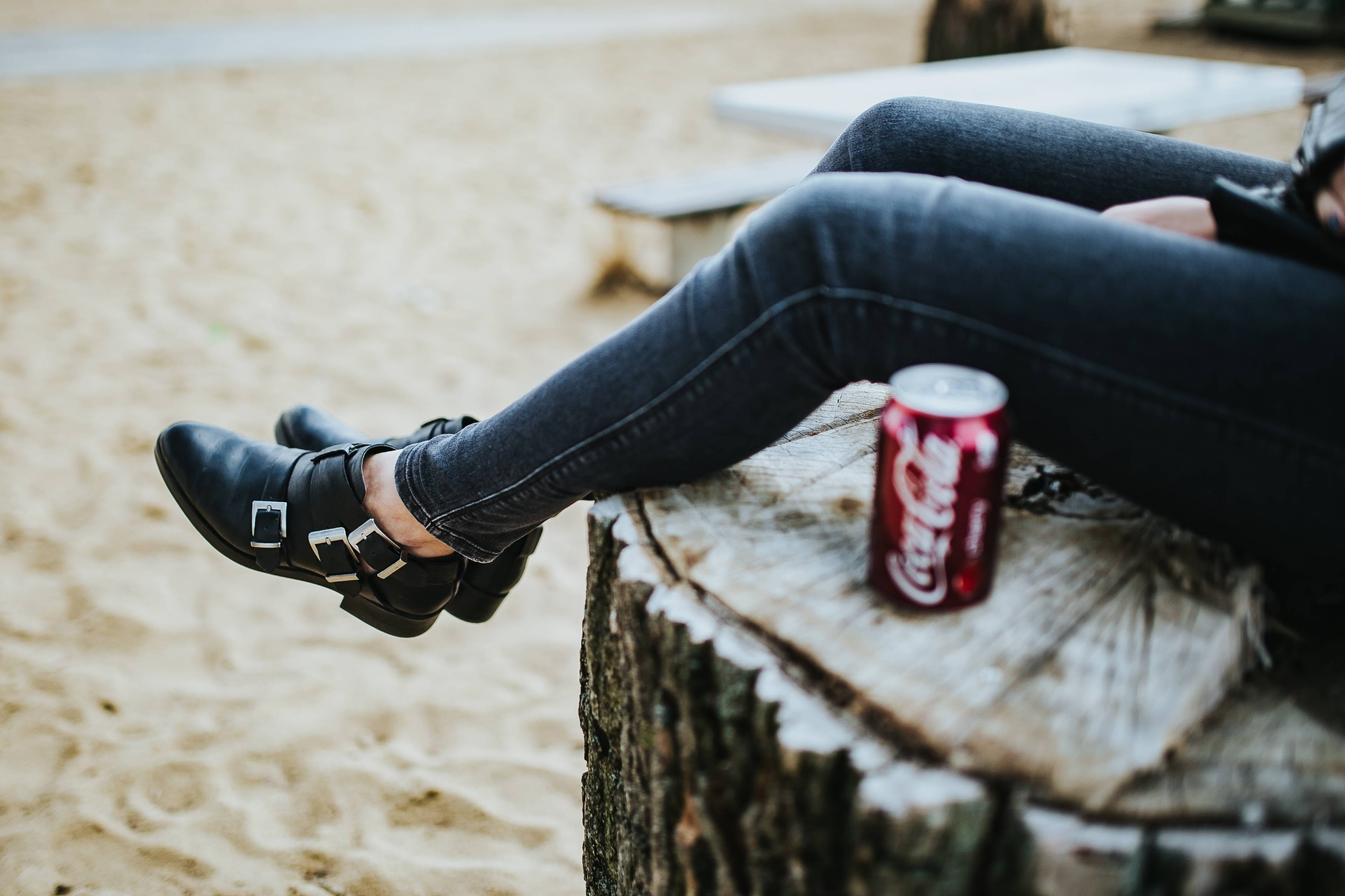 adult, close-up, relaxation, human foot, boot, shoe, can, coca-cola, water, land, lifestyles, puddle, day, human Leg, pretty, relaxing, sitting, warm clothing, HD Wallpaper