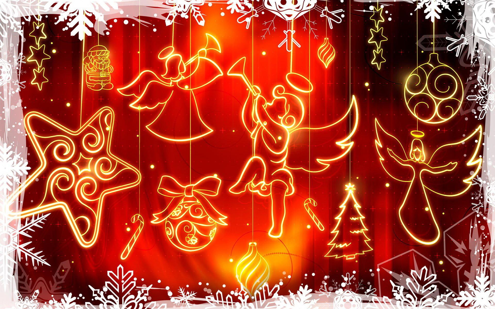white, xmas, christmas, lighting, decoration, gold, 3d and abstract, winter, 1080P, holidays, angel, HD Wallpaper