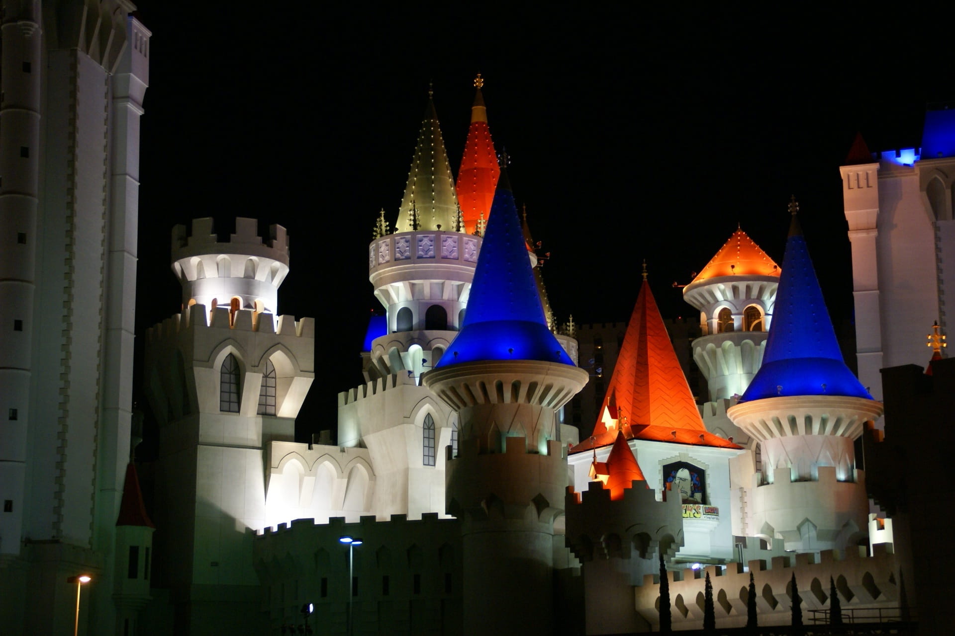 building exterior, hotel, tourism, religion, fairytale, built structure, night, excalibur, travel, 1080P, usa, tower, nevada, building, nature, illuminated, HD Wallpaper