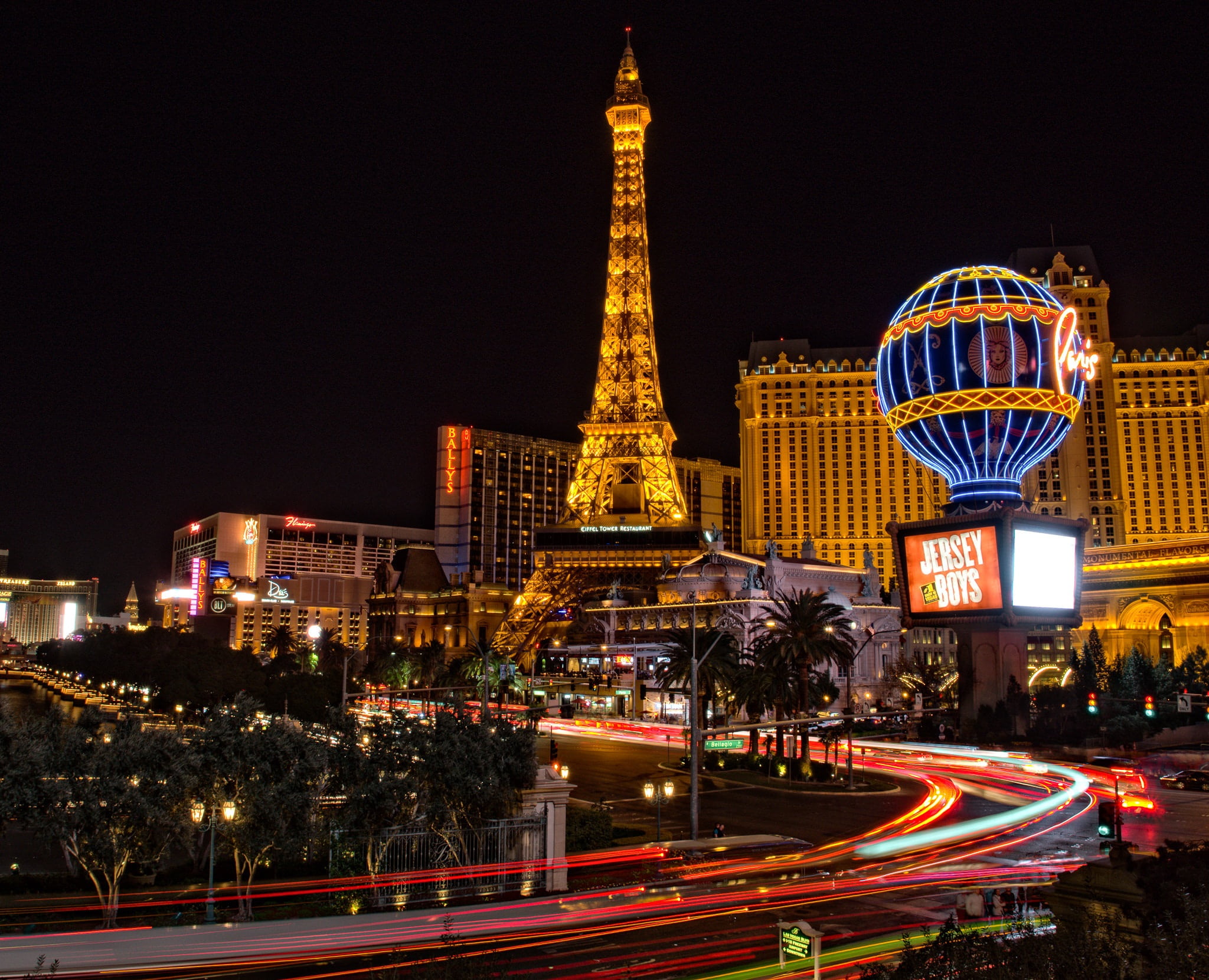 downtown, office building exterior, eiffel, road, blurred motion, night, travel destinations, evening, outdoors, cityscape, light trail, skyscraper, city life, HD Wallpaper