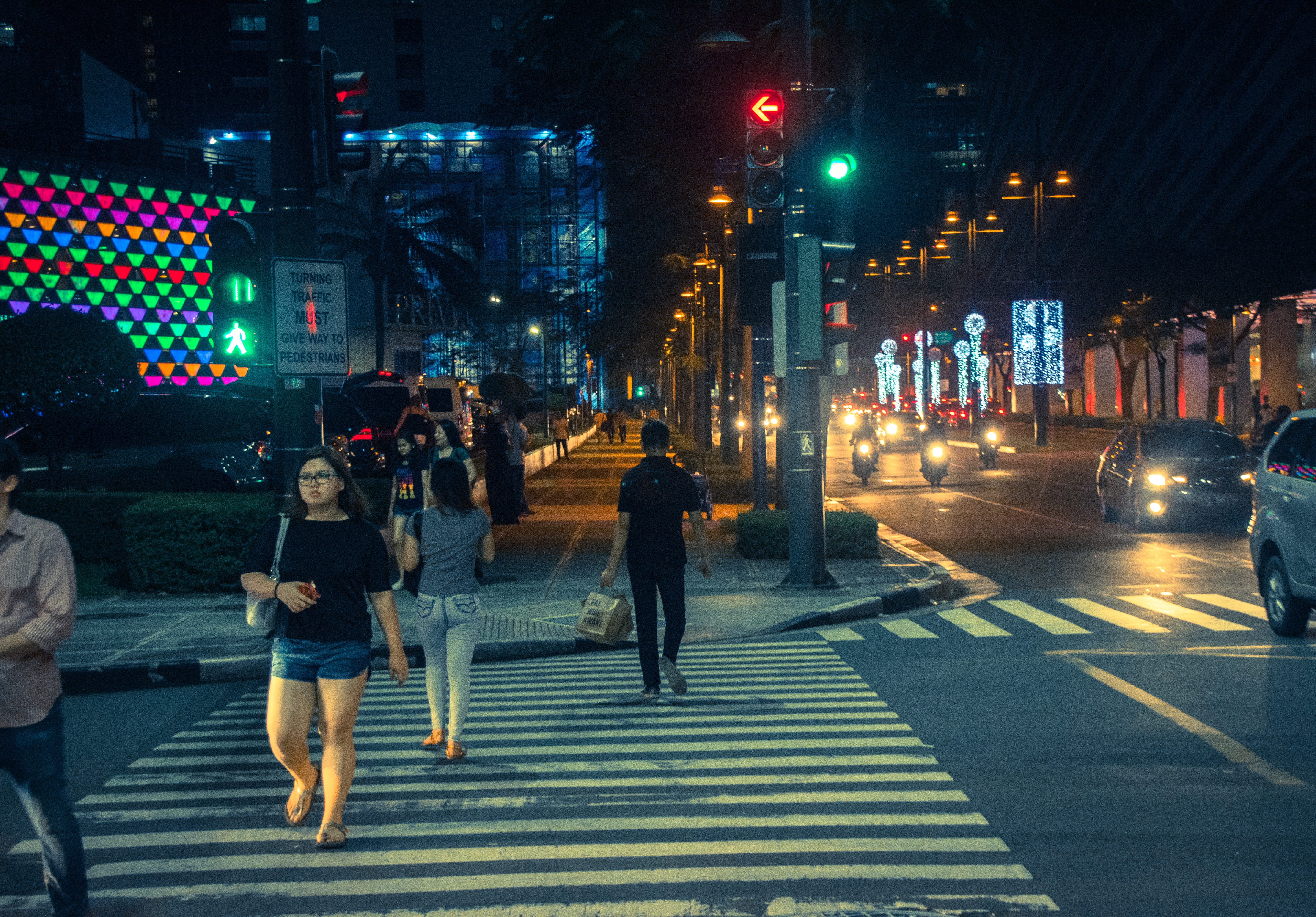 real people, bonifacio global city, illuminated, sign, road, taguig, light, street, city street, building exterior, transportation, outdoors, built structure, HD Wallpaper