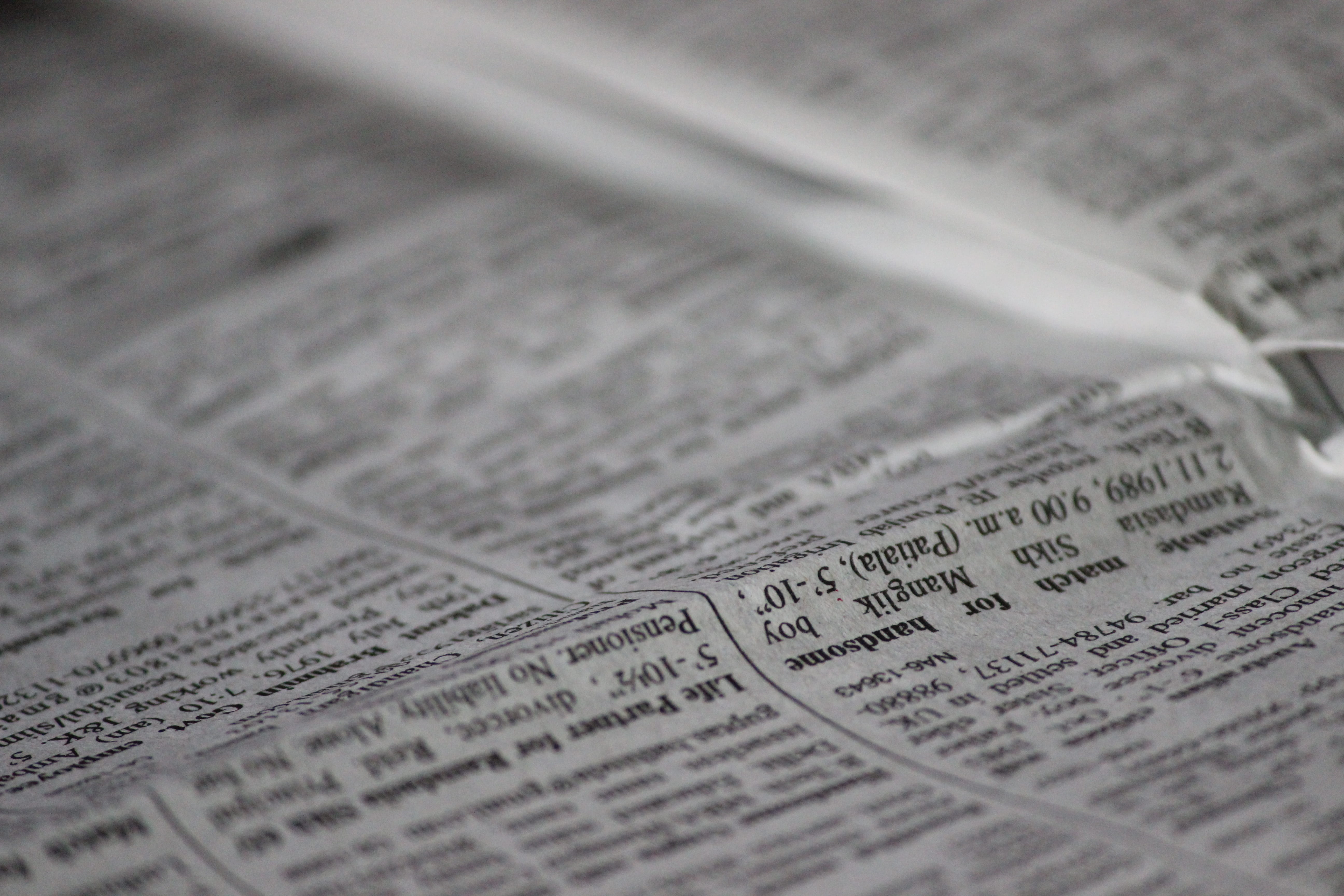 the media, close-up, groom, 5K, extreme close-up, no people, Matrimonial, selective focus, finance, economy, news, communication, text, page, job, newspaper, HD Wallpaper