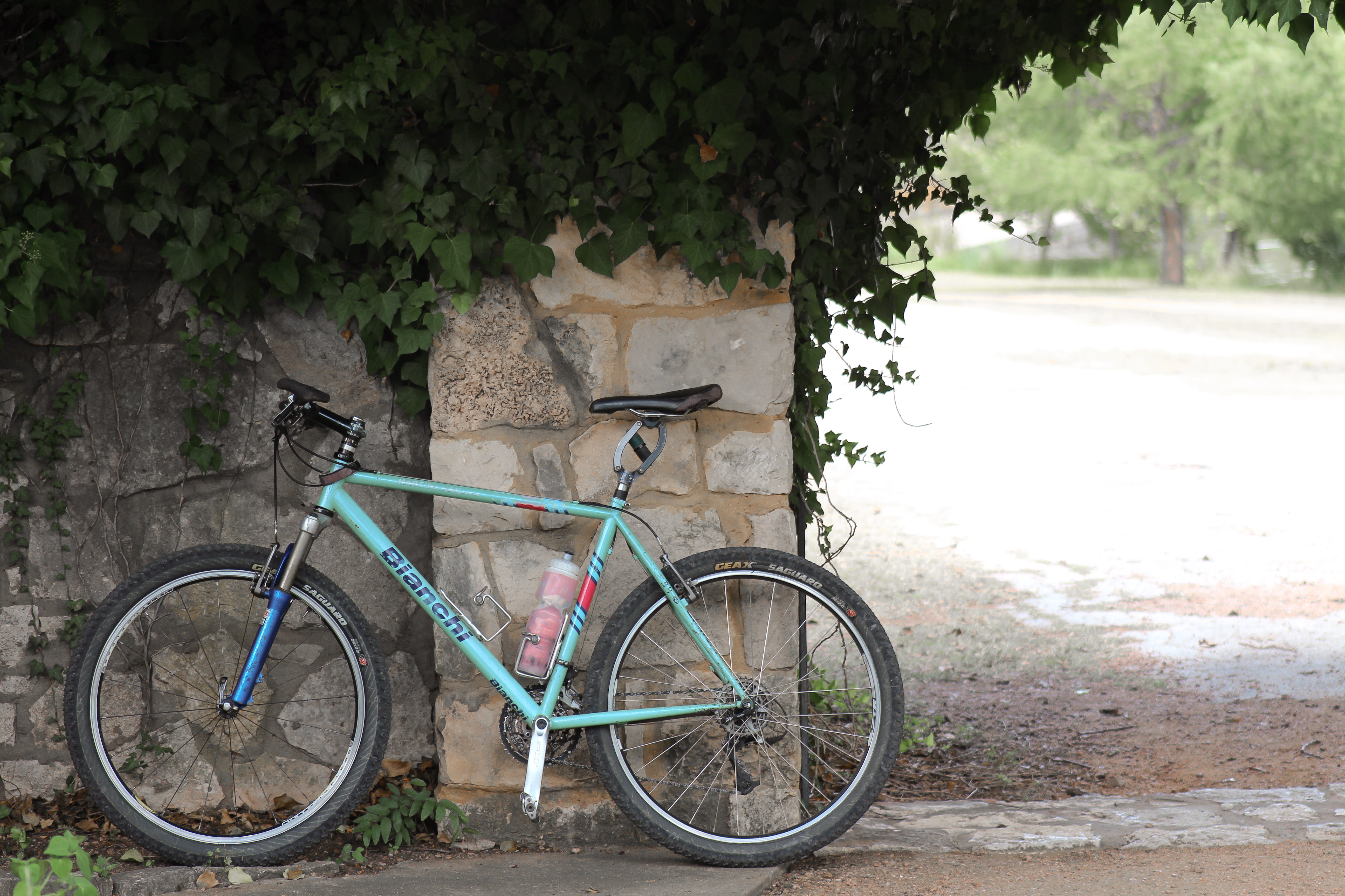 architecture, mode of transportation, leaf, turqoise, plant, parking, 5K, sport, outdoors, nature, bike, bicycle, day, tree, land vehicle, wall - building feature, HD Wallpaper