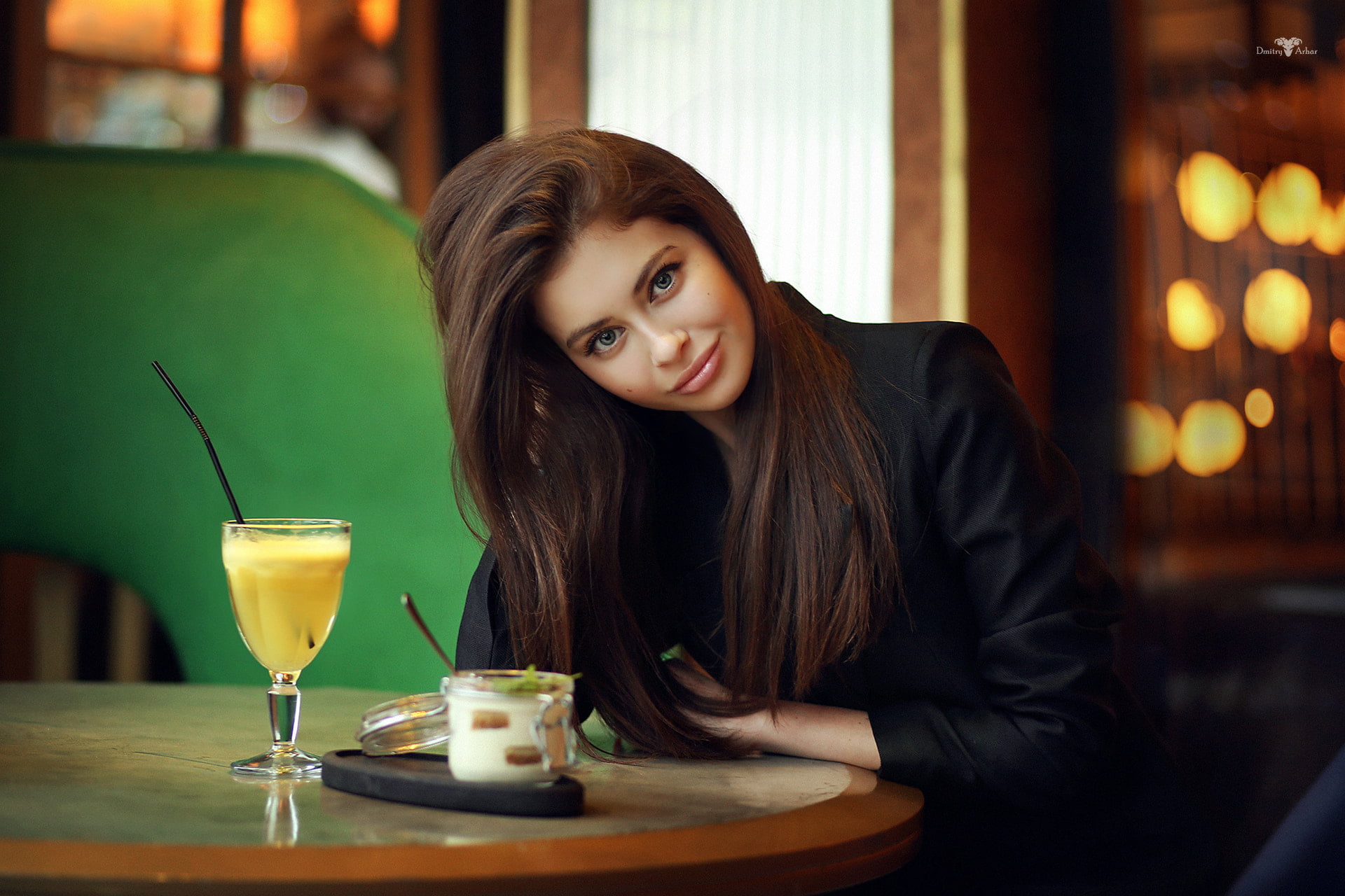 brown hair, cocktail, depth of field, one person, young women, hair, women, portrait, table, business, drinking, long hair, beautiful people, brunette, HD Wallpaper