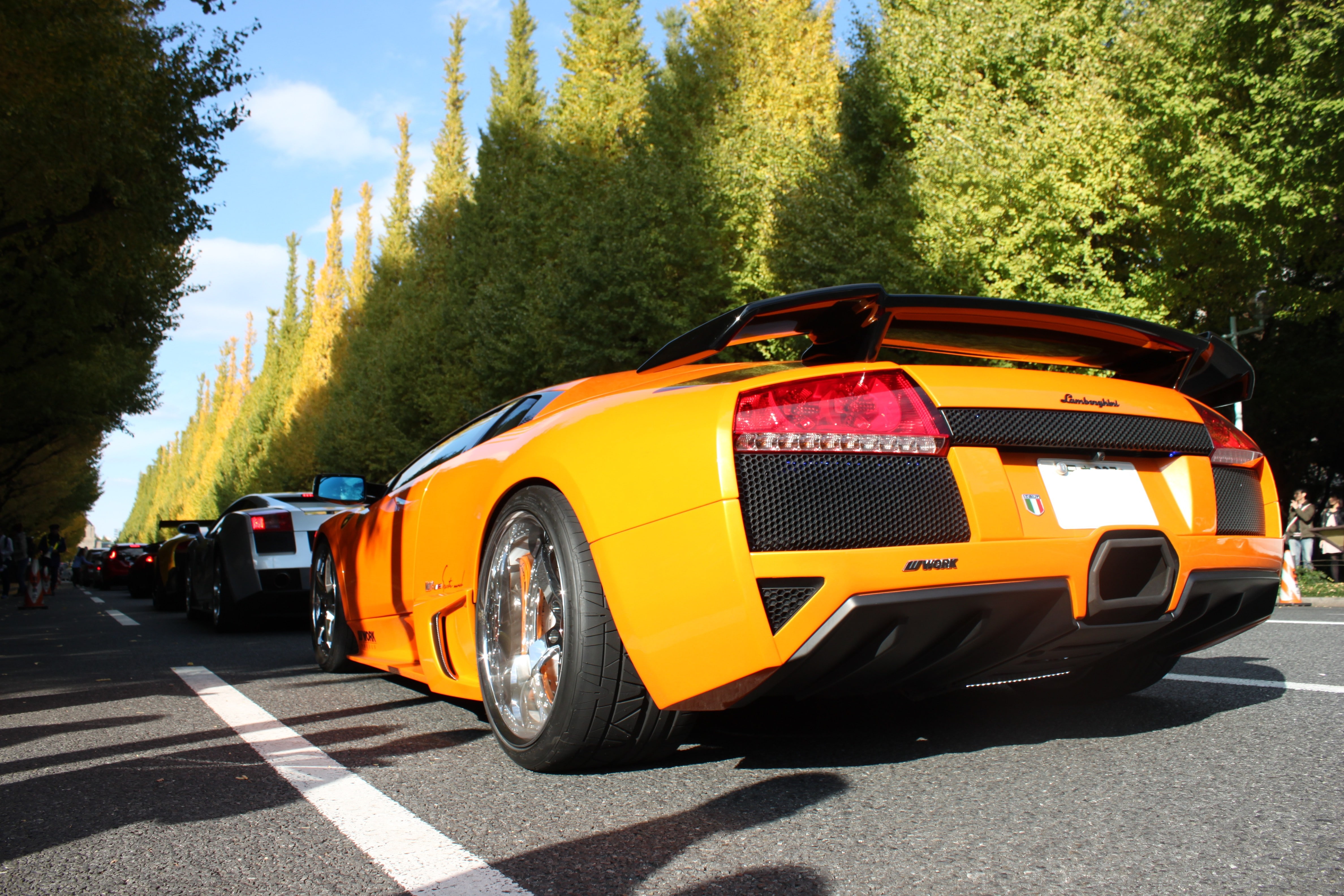 outdoors, wheel, land vehicle, street, shadow, truck, sunlight, fire engine, symbol, 4K, mode of transportation, car, day, road, motor vehicle, Lamborghini Murcielago, HD Wallpaper