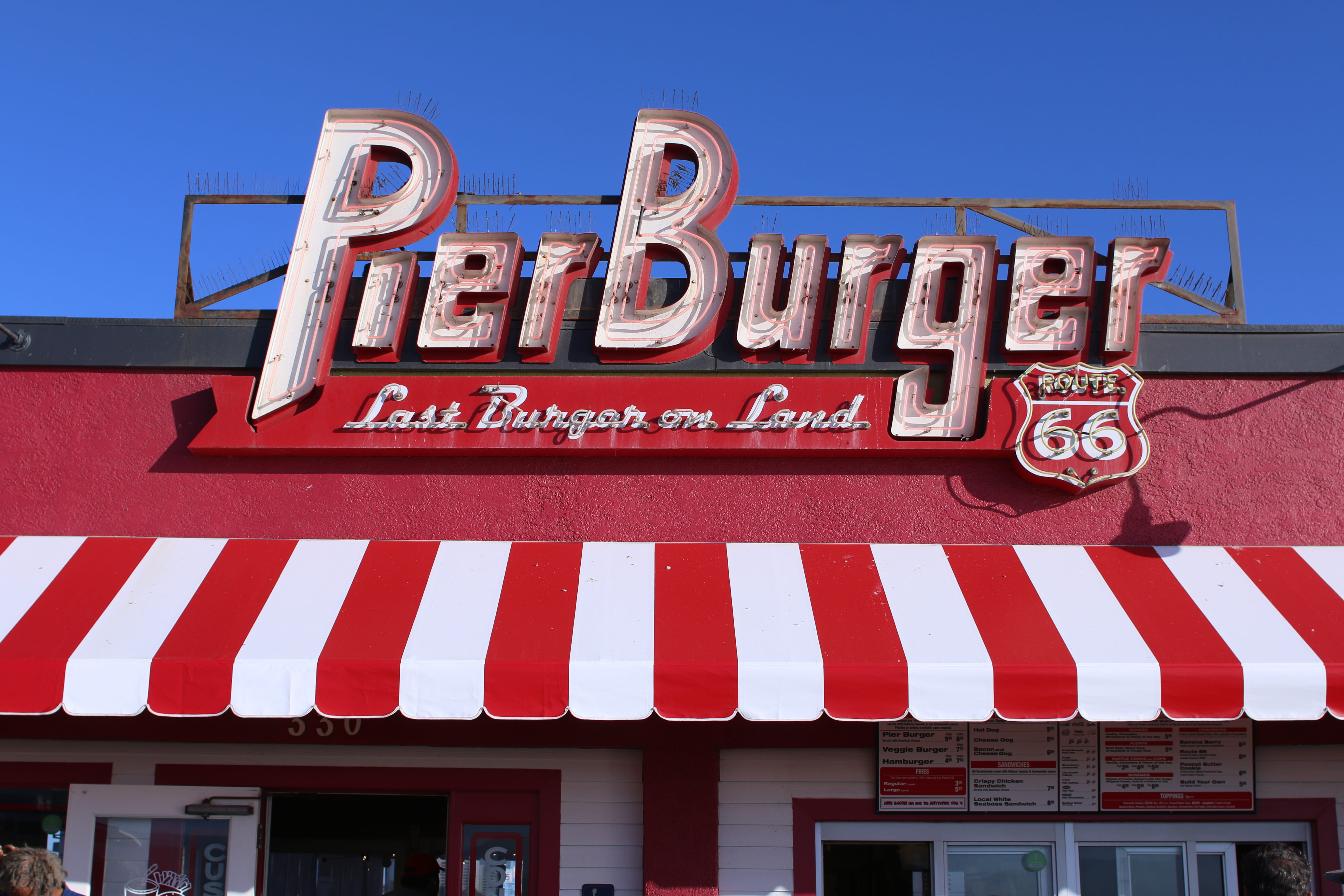 sign, restaurant, cafe, blue, western script, pierburger, diner, commercial sign, building exterior, symbol, illuminated, canopy, meal, trademark, human, HD Wallpaper