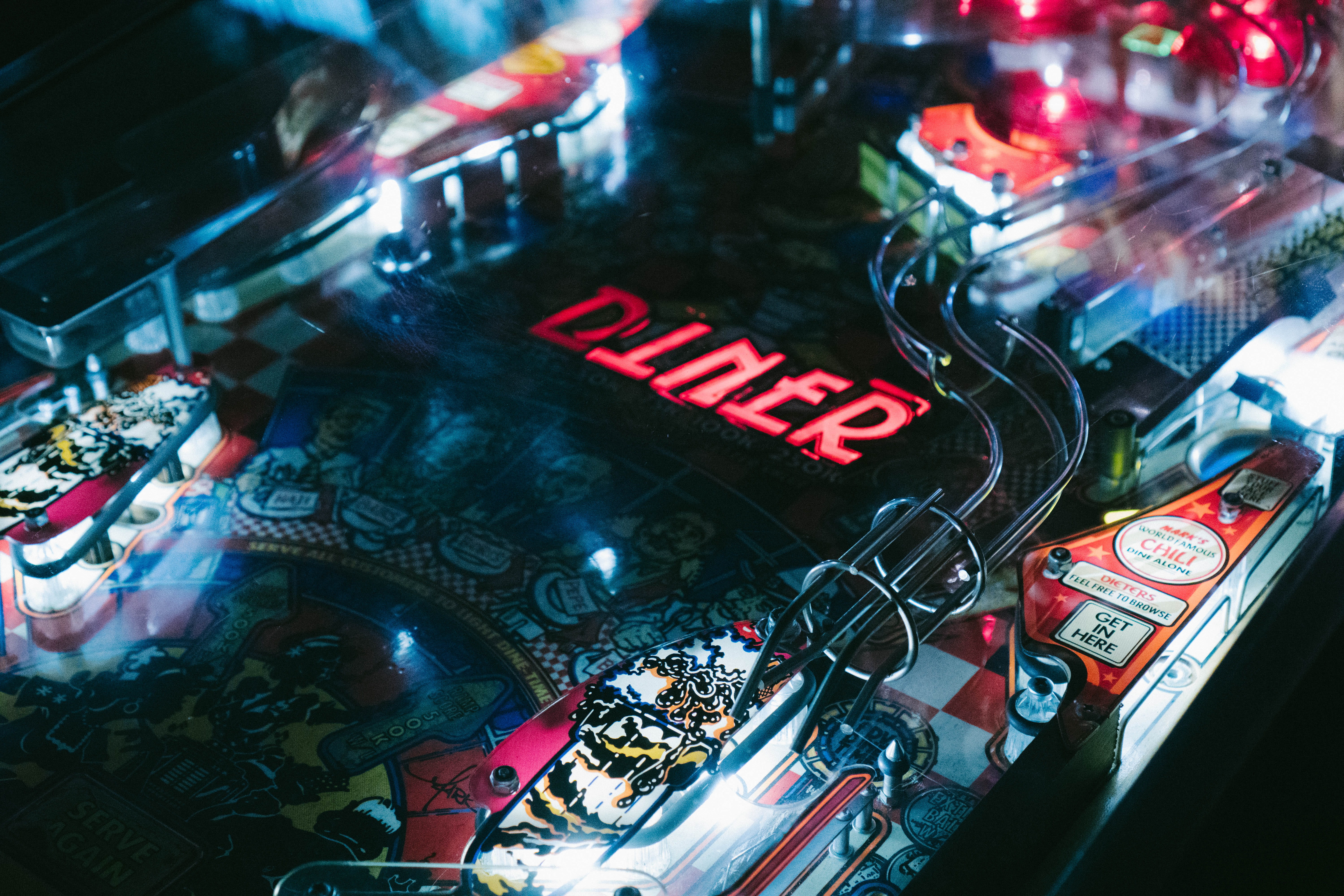 high angle view, neon, black, city, retail, architecture, yellow, pinball, 5K, transportation, la, light, closeup, building exterior, arcade, photo, pinpall, HD Wallpaper