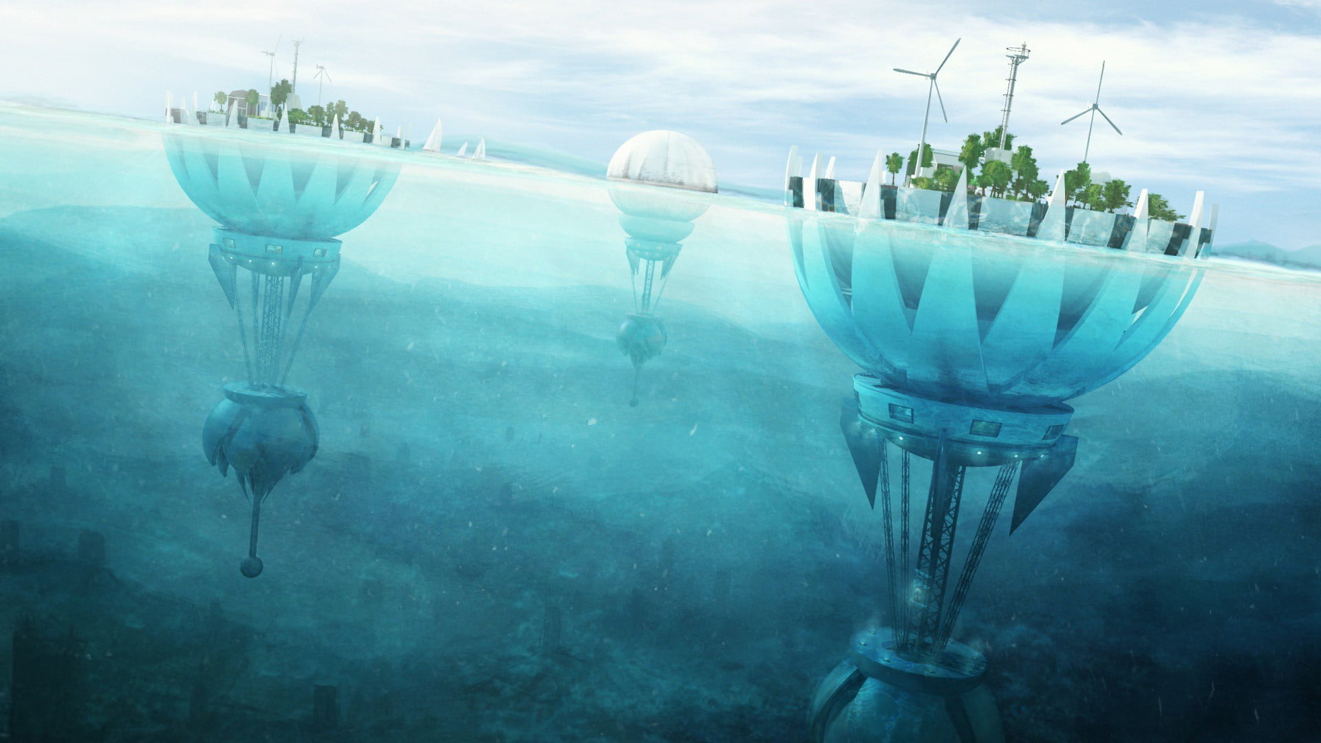 motor, underwater, blue, white, 1080P, digital art, futuristic, scooter, HD Wallpaper