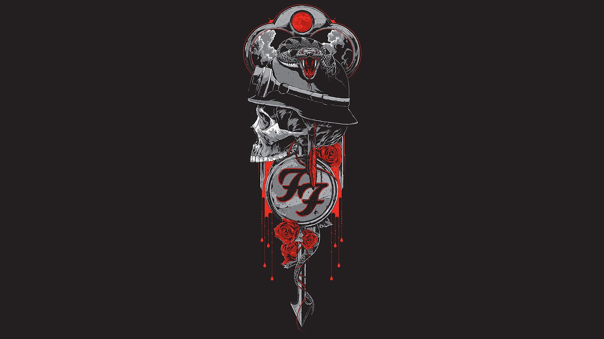 skull, abstract, dark, posters, blood, 1080P, foo, skulls, fighters, poster, HD Wallpaper
