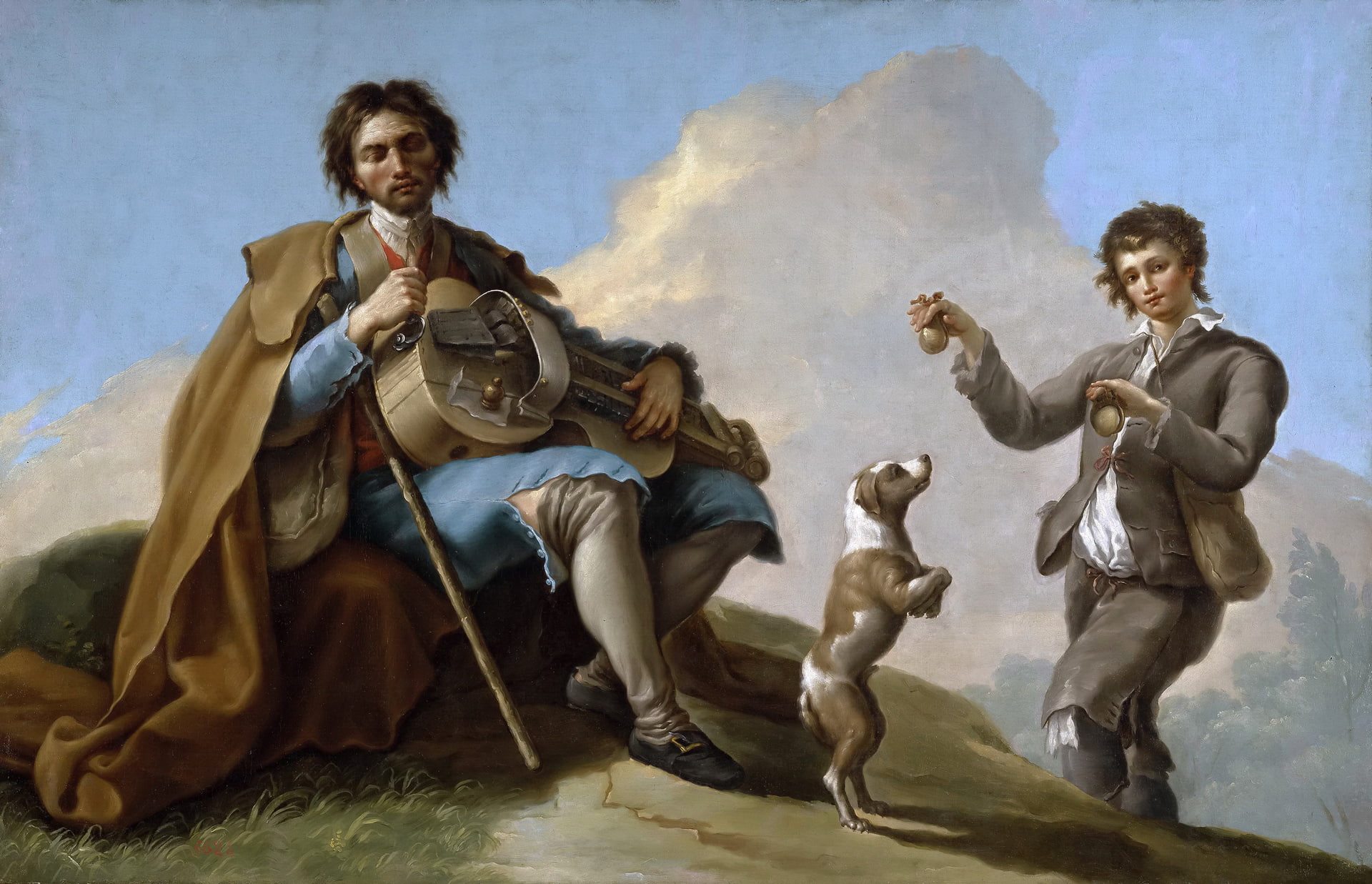 genre, picture, 1080P, dog, Blind musician, Bayeux and Subias, people, Ramon, HD Wallpaper