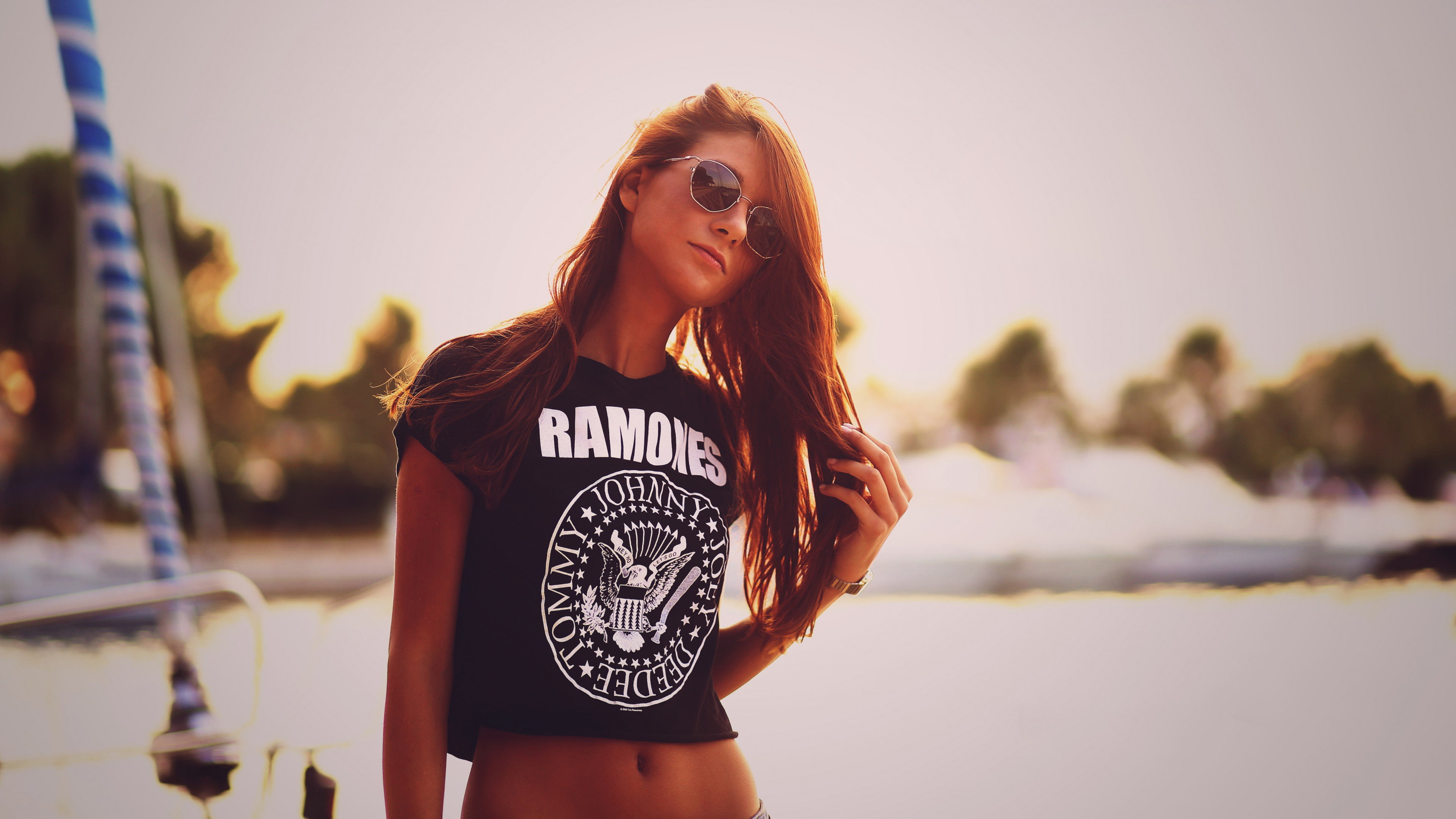 long hair, glasses, teenager, young women, sky, women, portrait, beauty, hairstyle, adult, fashion, women ramones, hair, standing, one person, 4K, lifestyles, HD Wallpaper