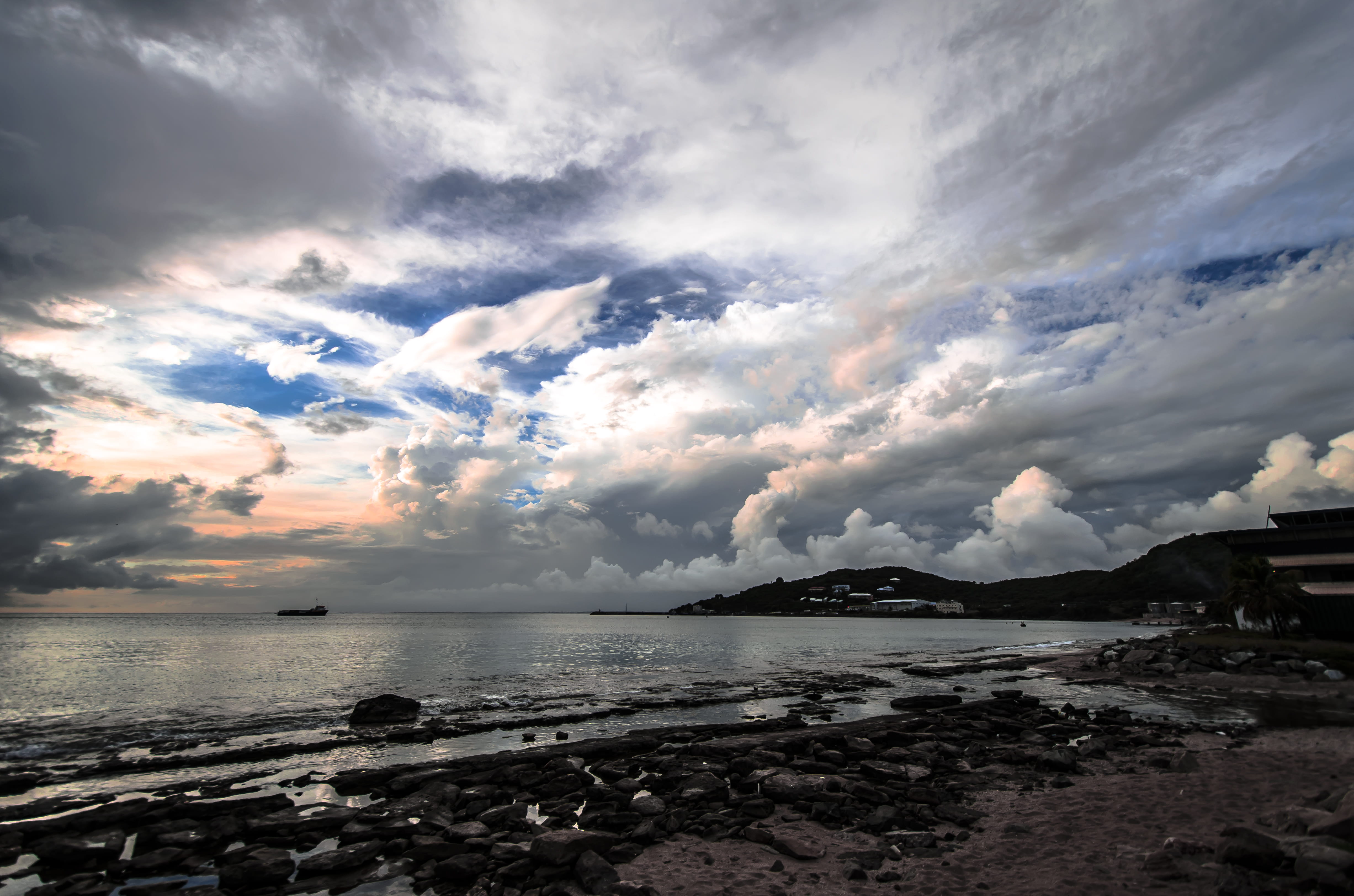 power in nature, azure sky, saint martin, land, cloud, sunset, no people, tranquil scene, beauty in nature, outdoors, tropical, sea, ocean, weather, caribbean, HD Wallpaper