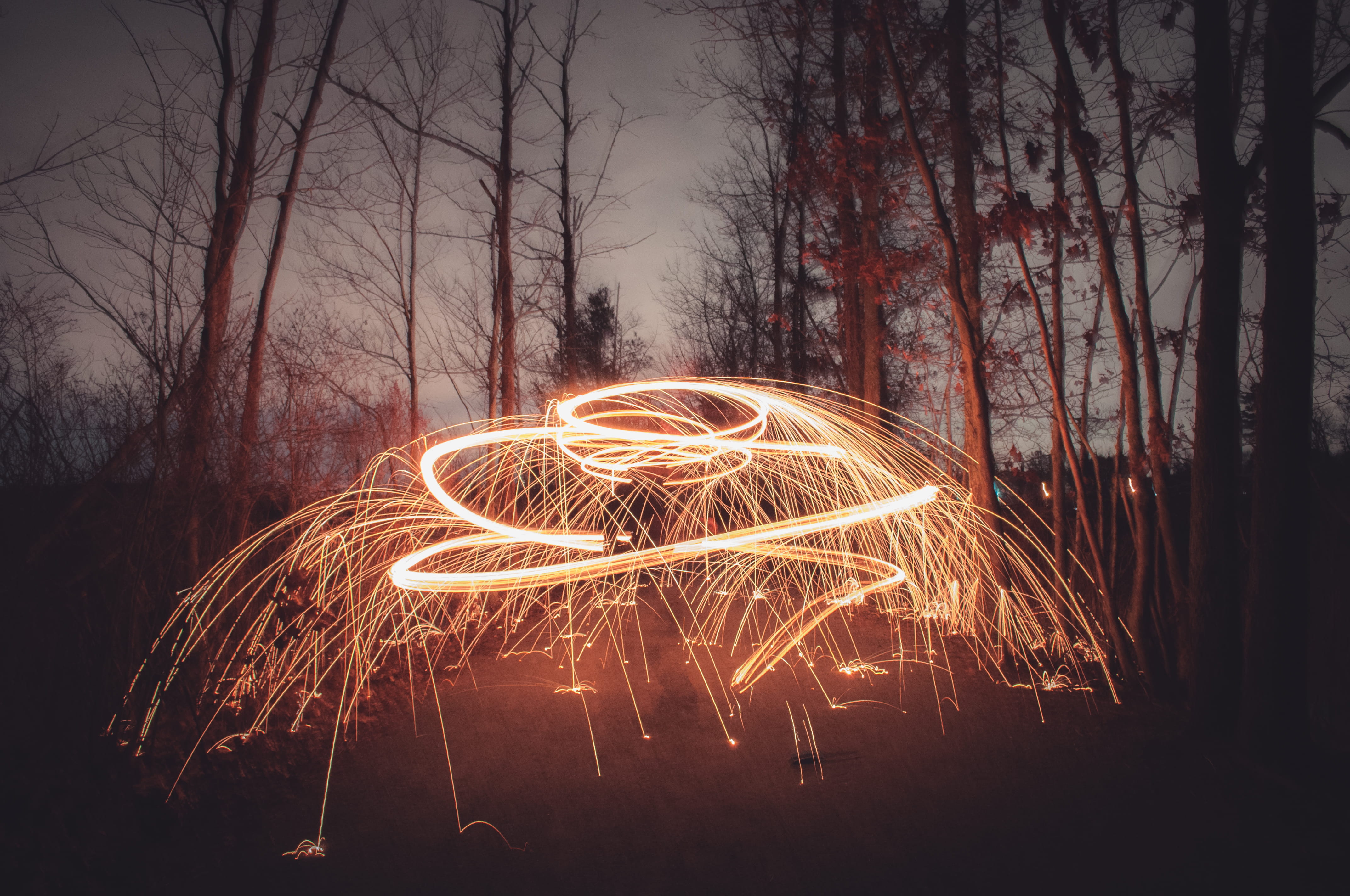 burning, glowing, united states, illuminated, outdoors, fire, firework, motion, tree, night, no people, blurred motion, sky, trees, nature, light trail, HD Wallpaper