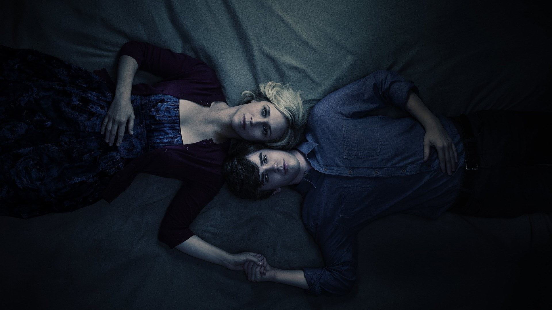 women, two people, heterosexual couple, waist up, bates motel, couple - relationship, lying down, dark, indoors, insomnia, bedroom, young women, young adult, HD Wallpaper