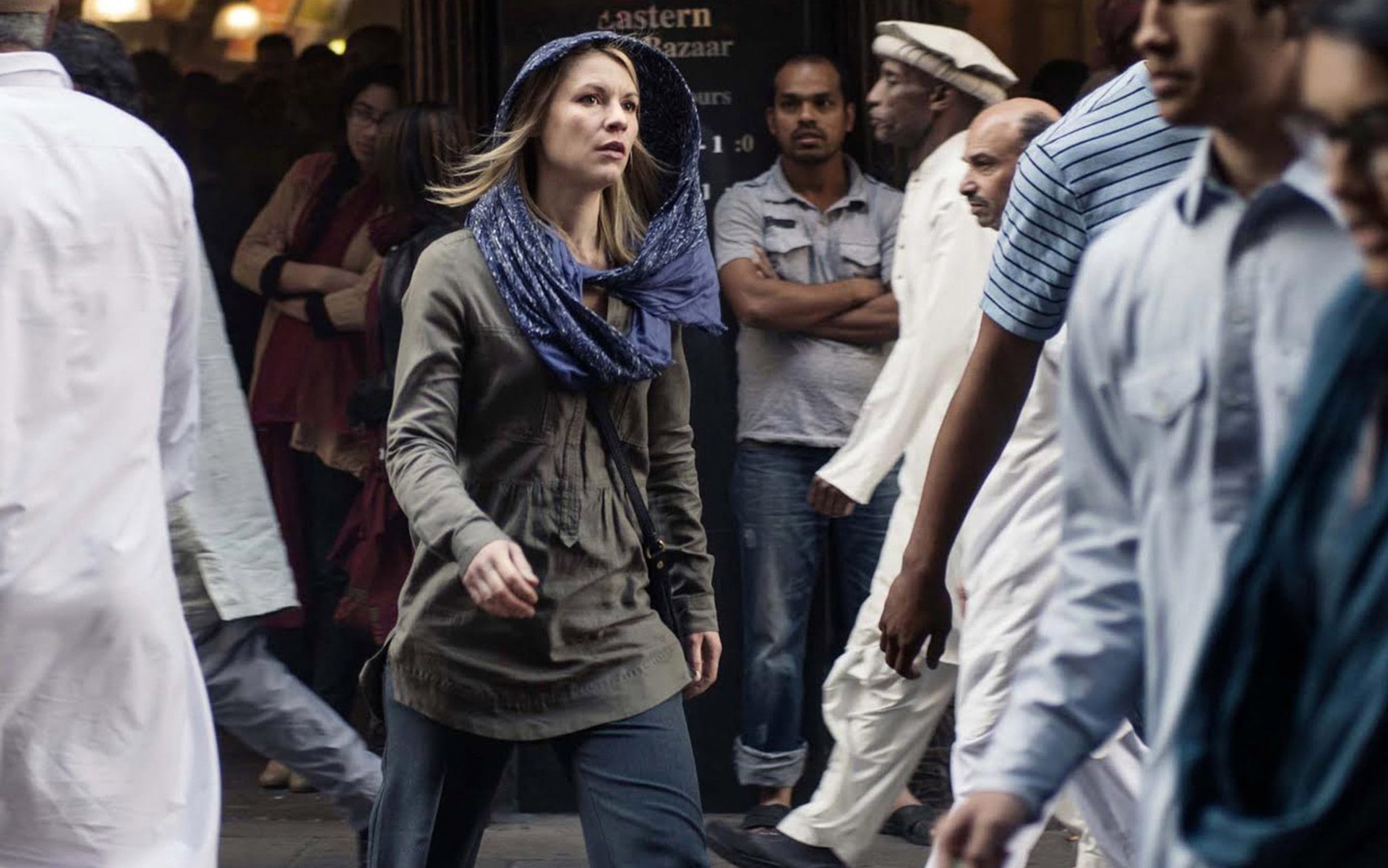 dress, sleeve, homeland, hijab, blue, long, danes, women, gray, jeans, 1080P, action, s, claire, actress, HD Wallpaper
